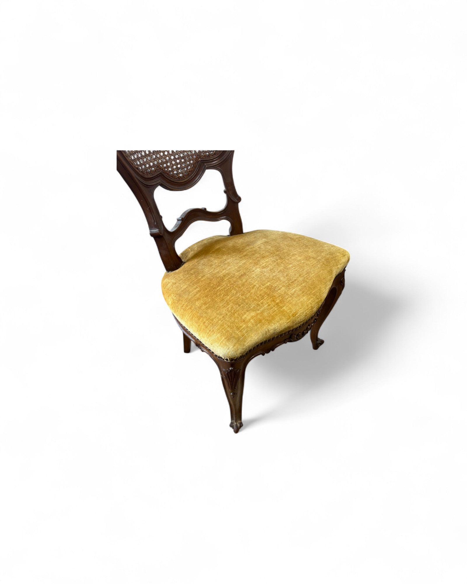 Rococo Revival Balloon-Back Chairs with Caned Backs and Velvet Seats - Set of 2