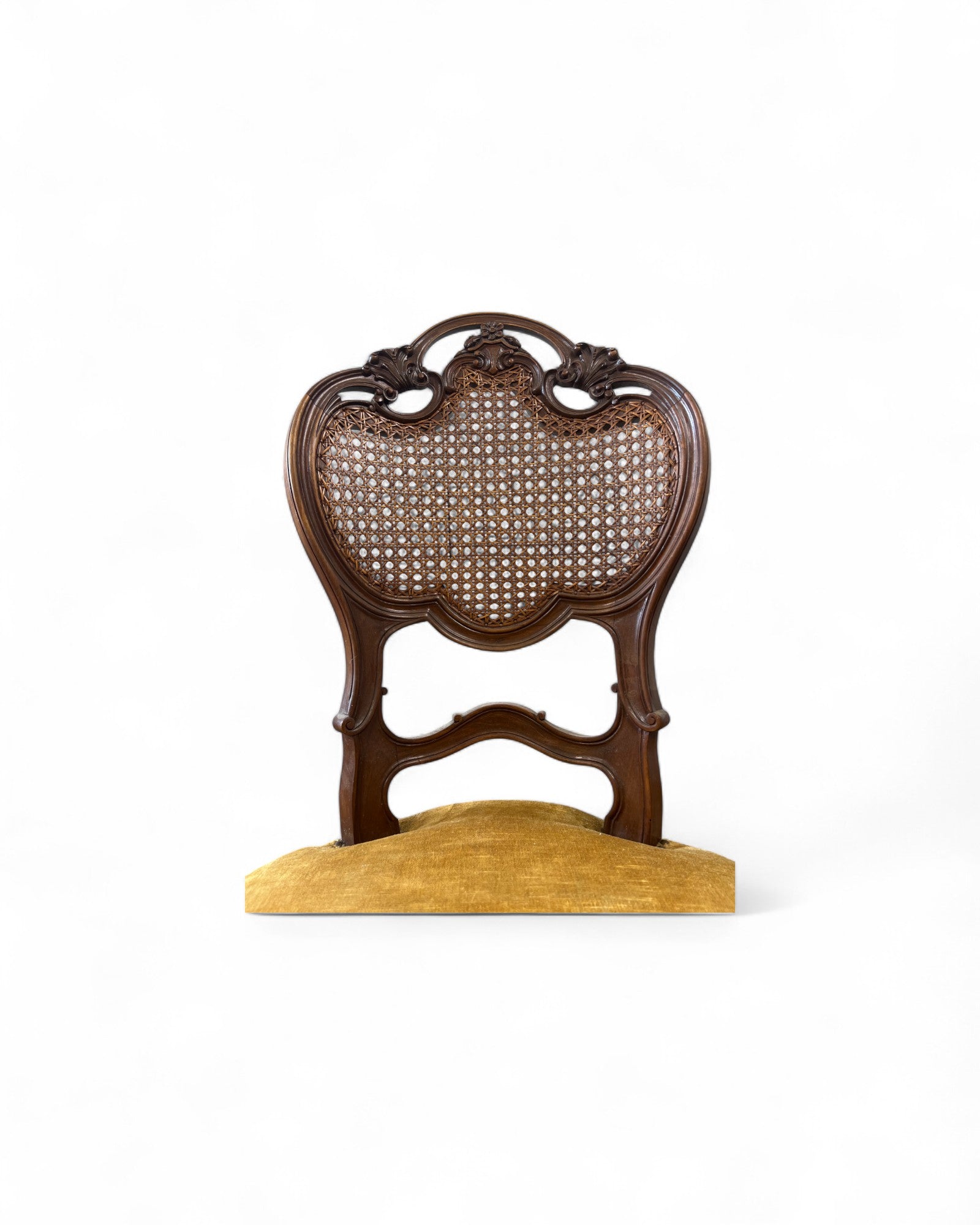 Rococo Revival Balloon-Back Chairs with Caned Backs and Velvet Seats - Set of 2