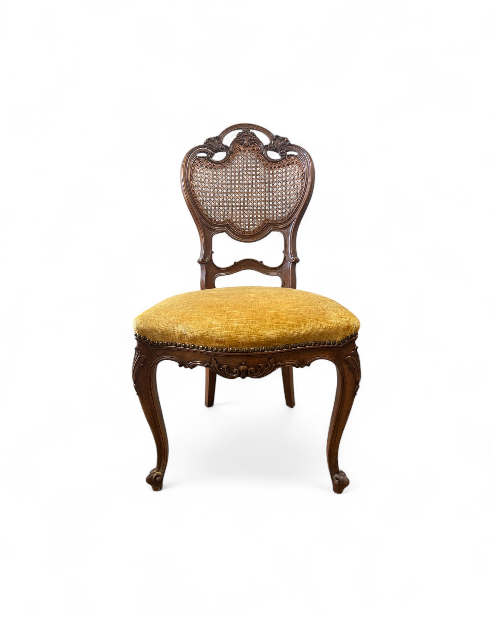 Rococo Revival Balloon-Back Chairs with Caned Backs and Velvet Seats - Set of 2