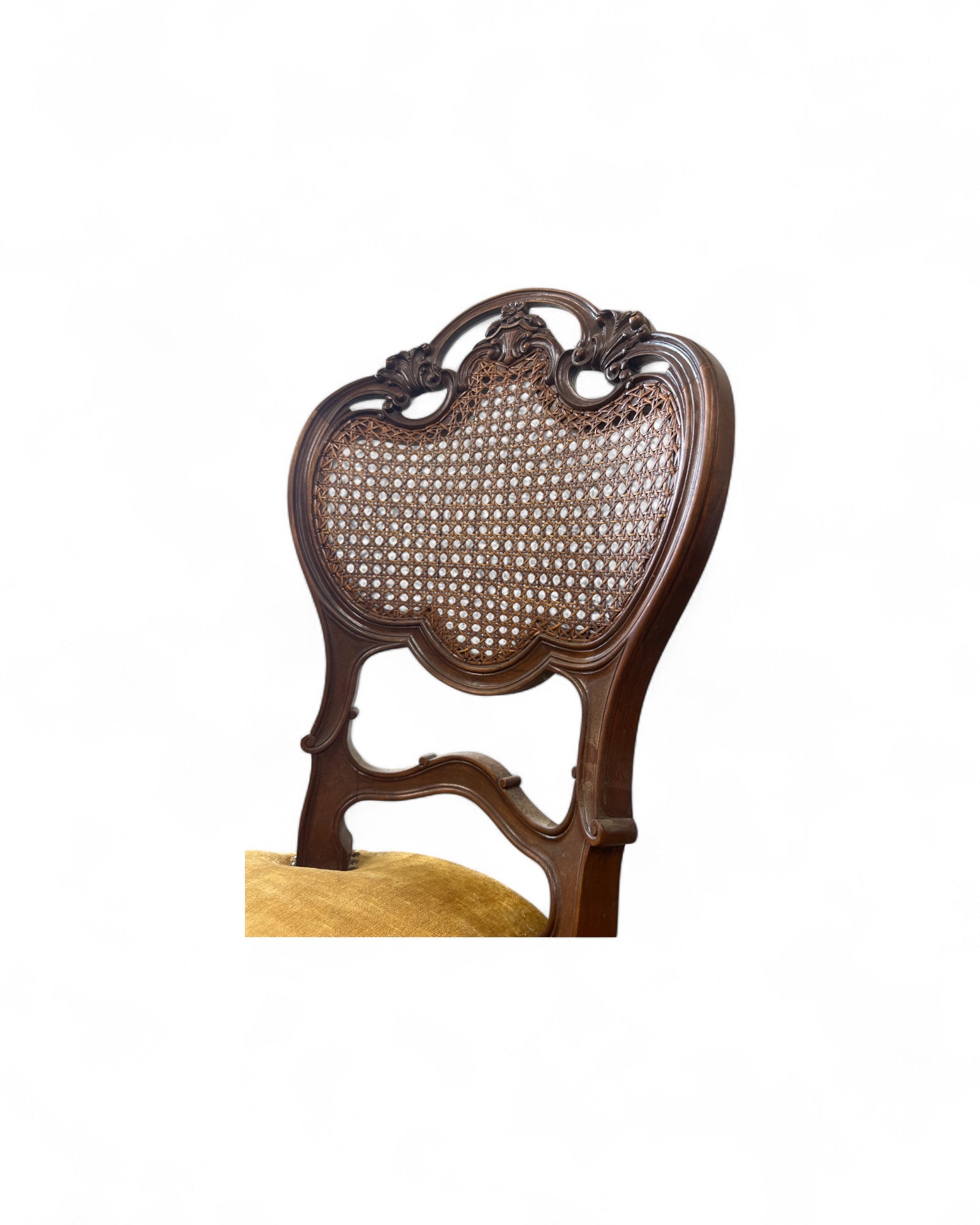 Rococo Revival Balloon-Back Chairs with Caned Backs and Velvet Seats - Set of 2