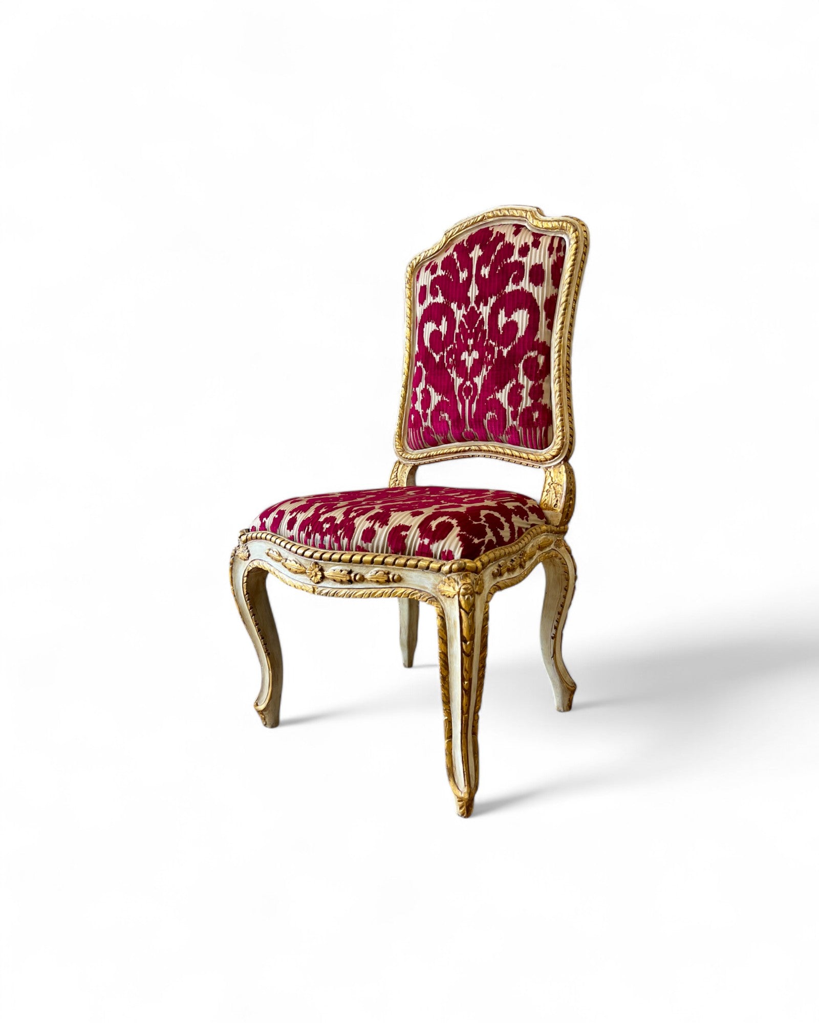 Louis XV Giltwood Gold Red Velvet Side Chairs - Set of 2