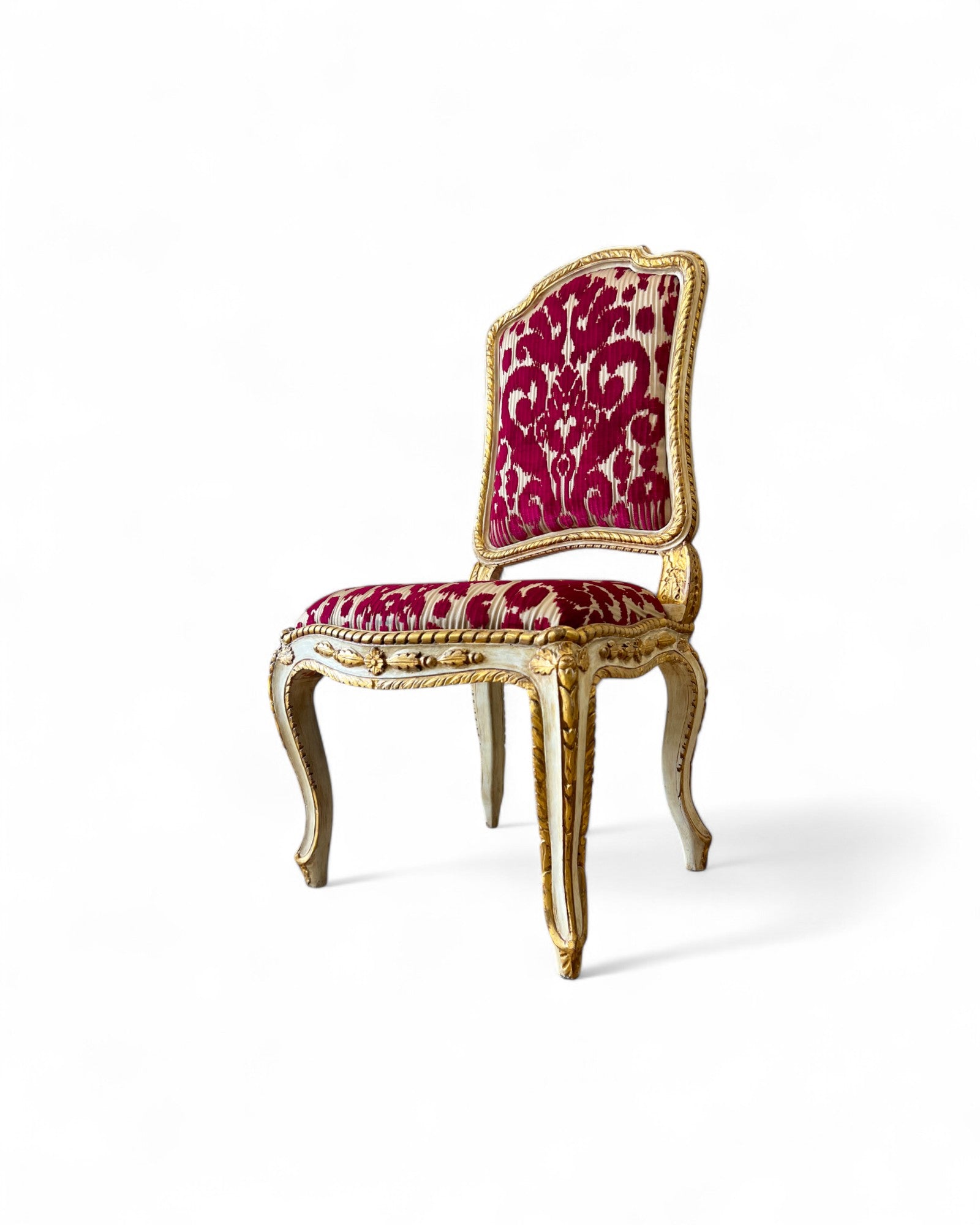 Louis XV Giltwood Gold Red Velvet Side Chairs - Set of 2