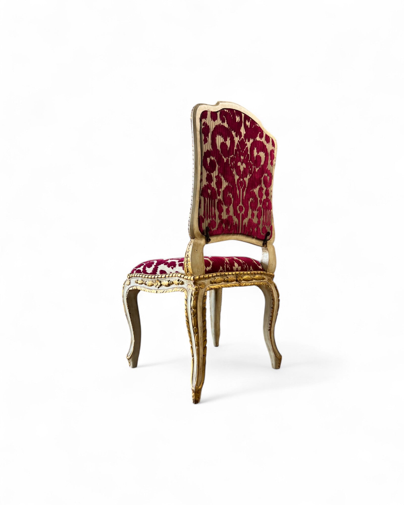 Louis XV Giltwood Gold Red Velvet Side Chairs - Set of 2