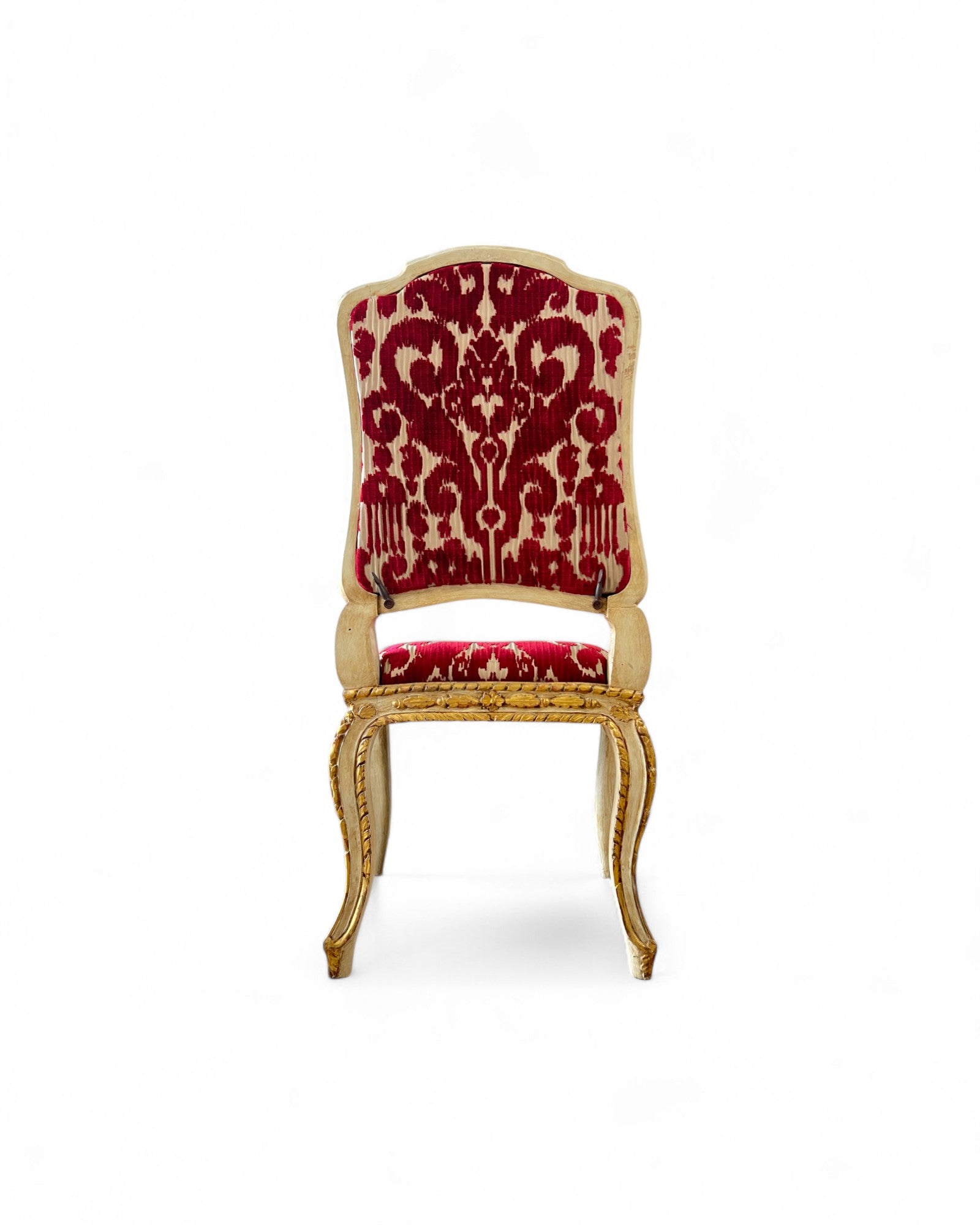 Louis XV Giltwood Gold Red Velvet Side Chairs - Set of 2