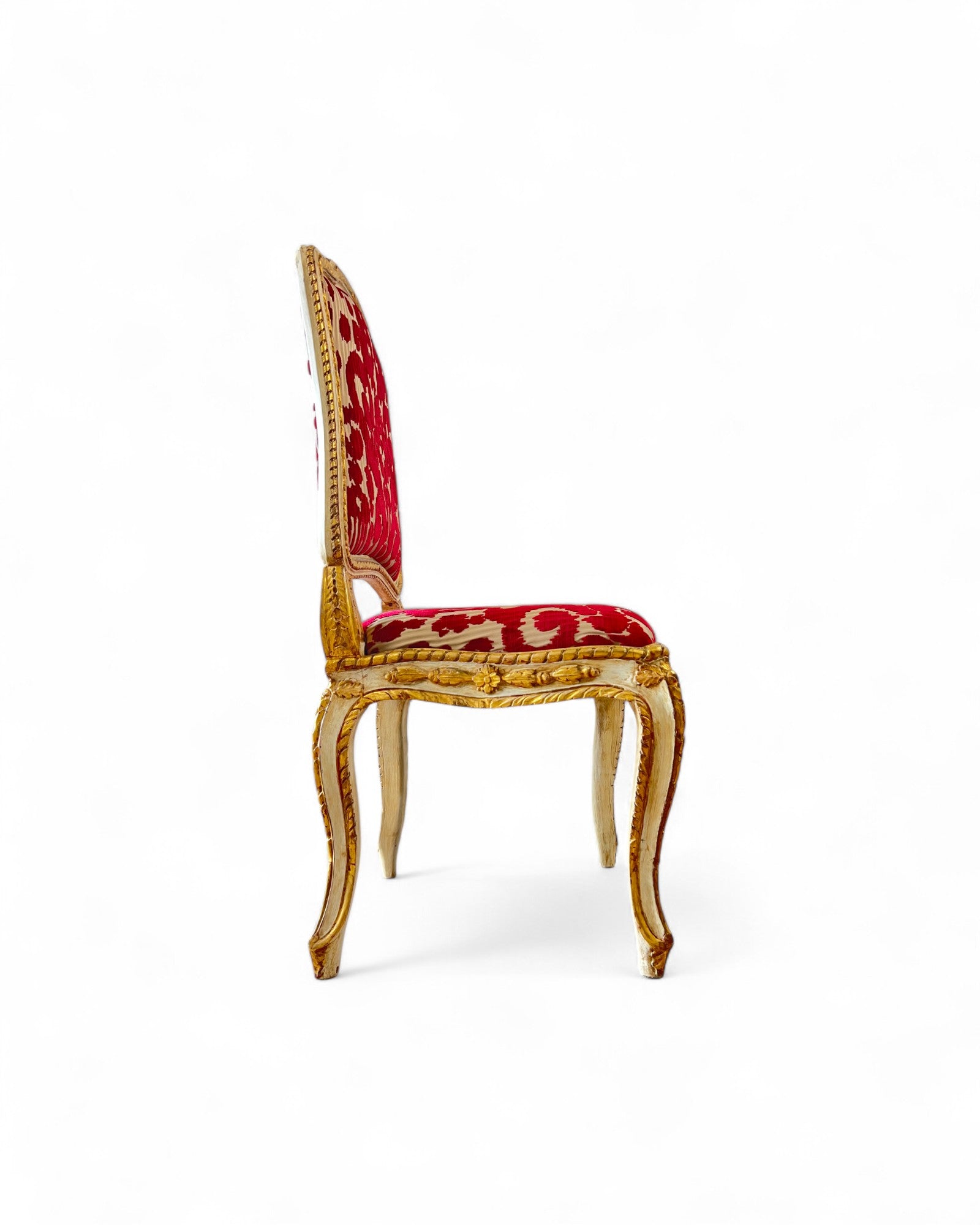 Louis XV Giltwood Gold Red Velvet Side Chairs - Set of 2