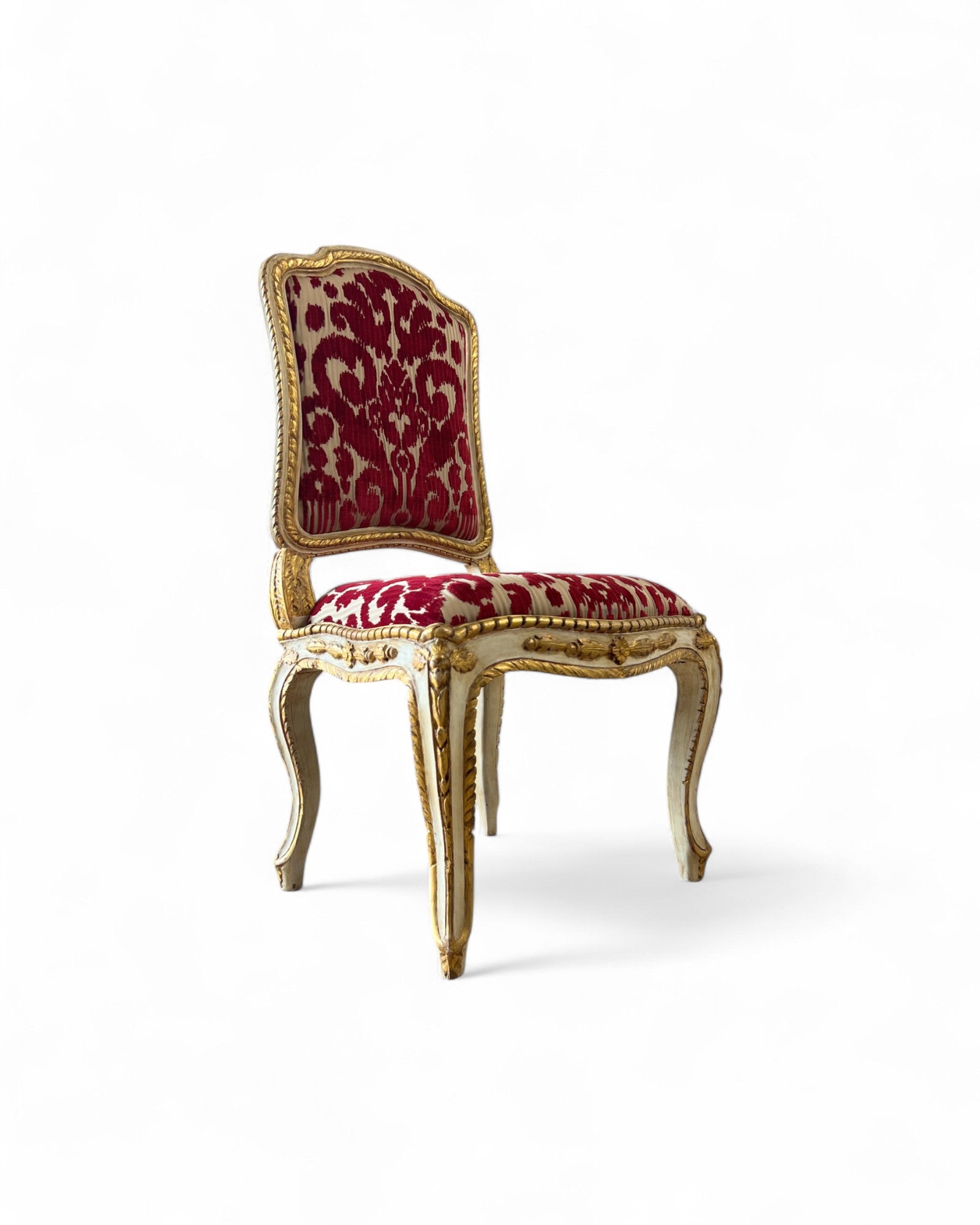 Louis XV Giltwood Gold Red Velvet Side Chairs - Set of 2