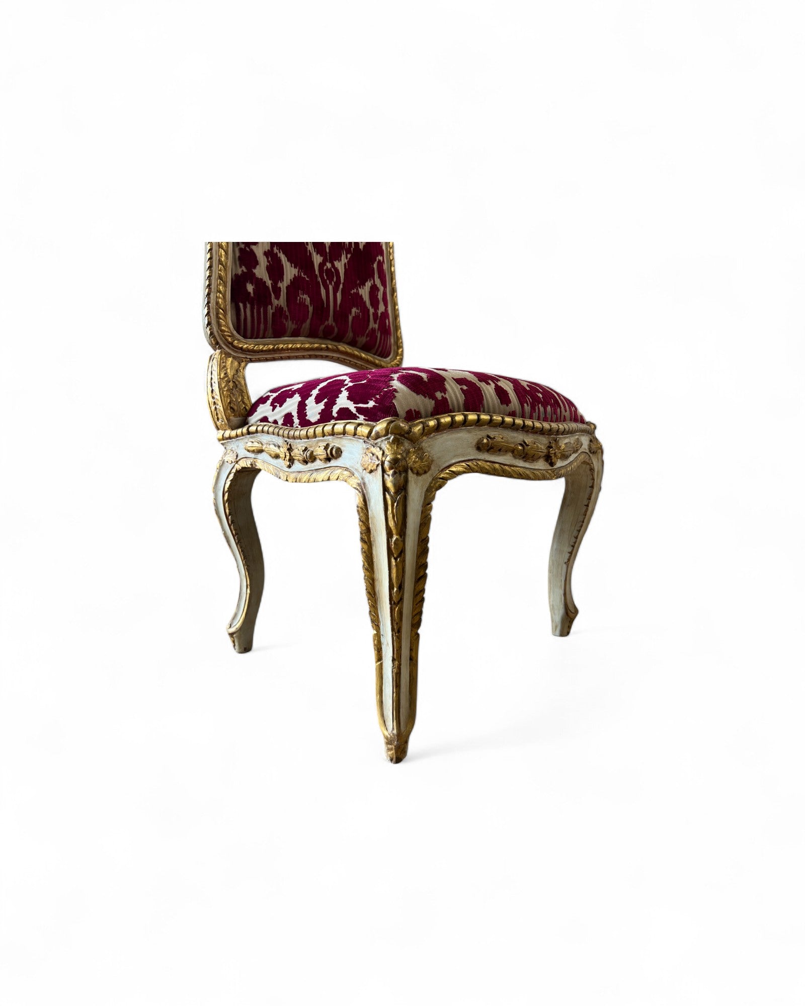 Louis XV Giltwood Gold Red Velvet Side Chairs - Set of 2