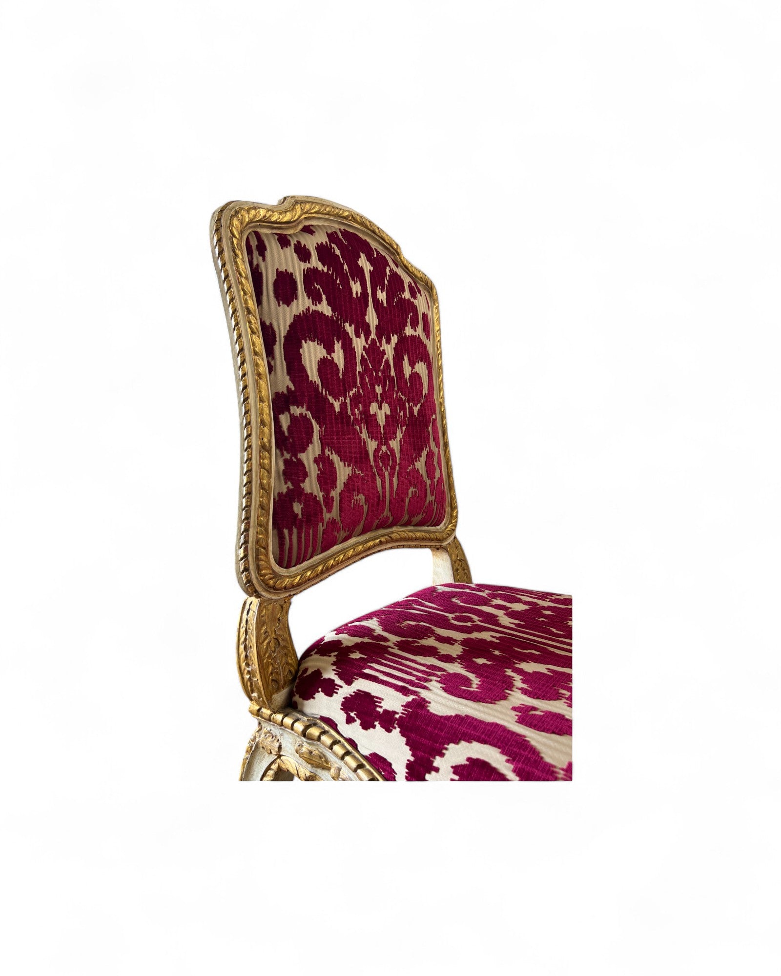 Louis XV Giltwood Gold Red Velvet Side Chairs - Set of 2