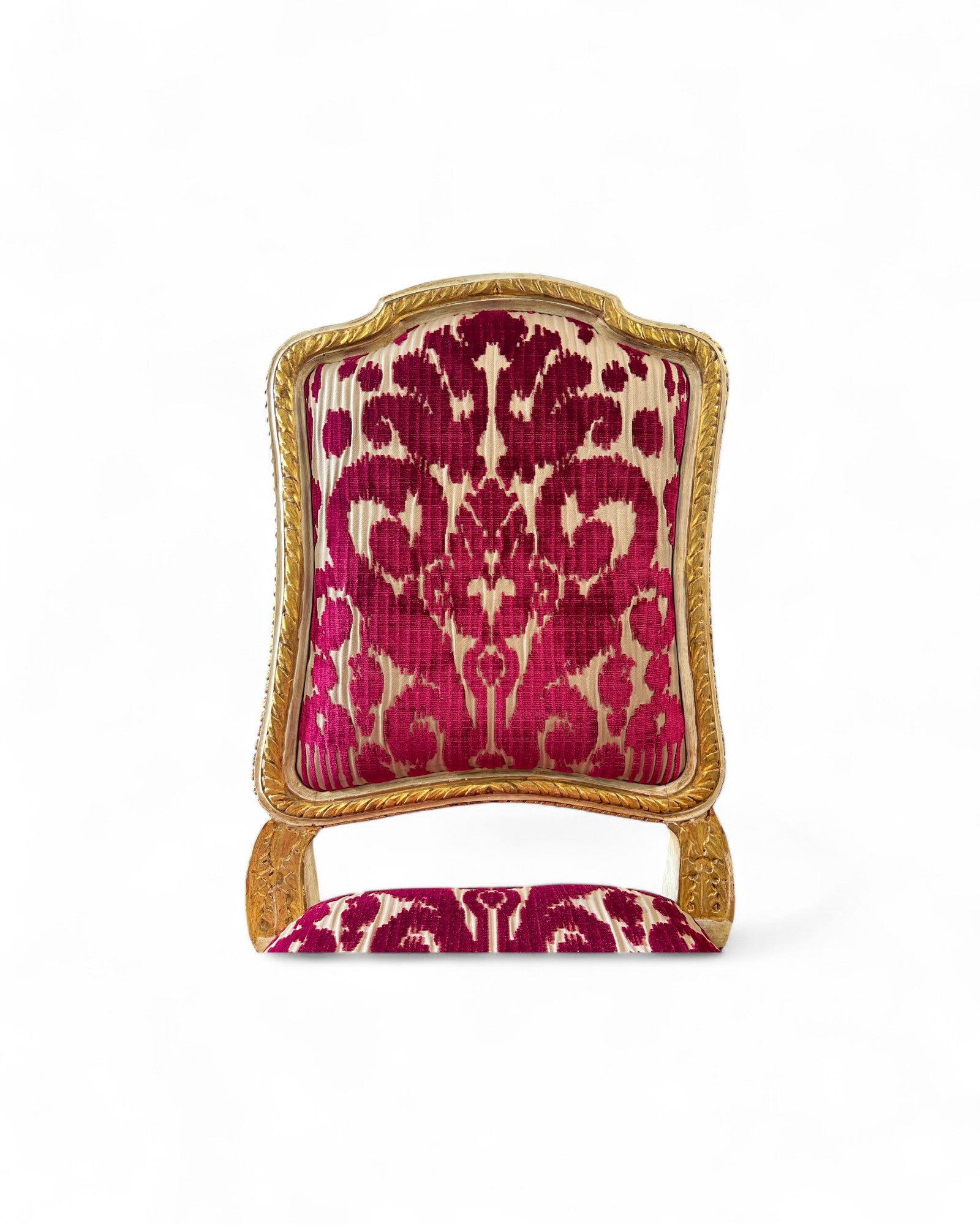 Louis XV Giltwood Gold Red Velvet Side Chairs - Set of 2