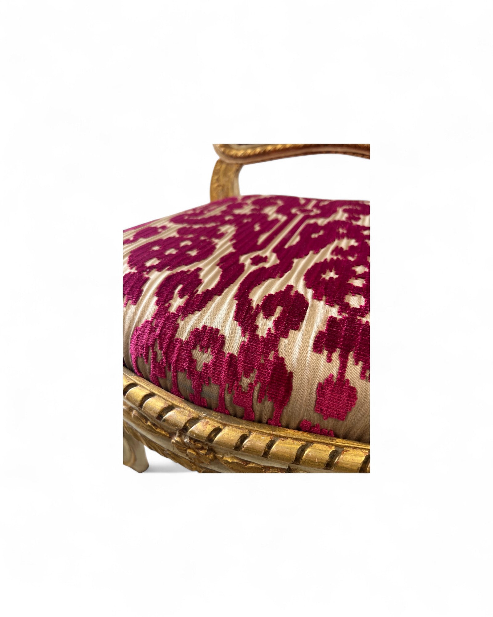 Louis XV Giltwood Gold Red Velvet Side Chairs - Set of 2