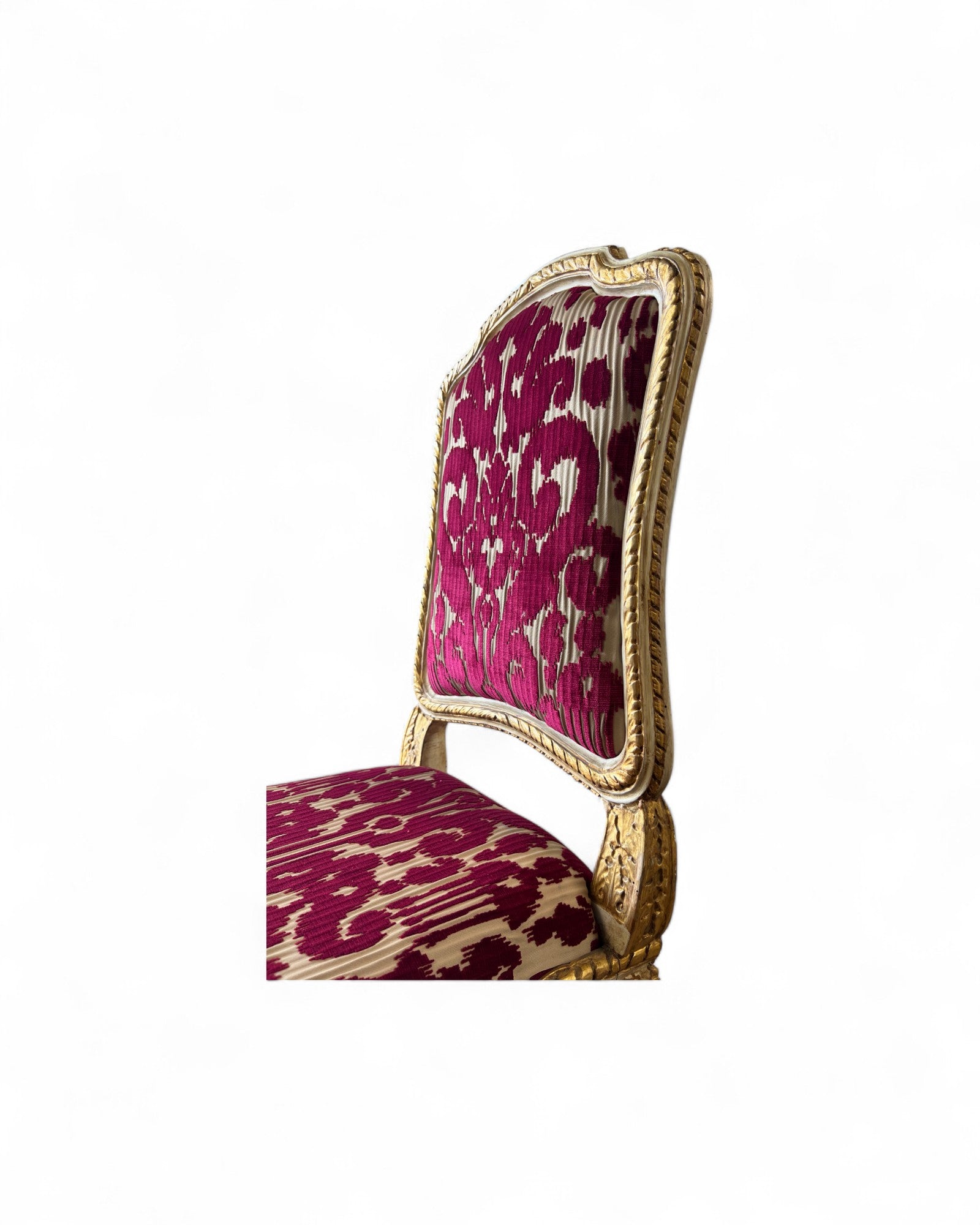 Louis XV Giltwood Gold Red Velvet Side Chairs - Set of 2