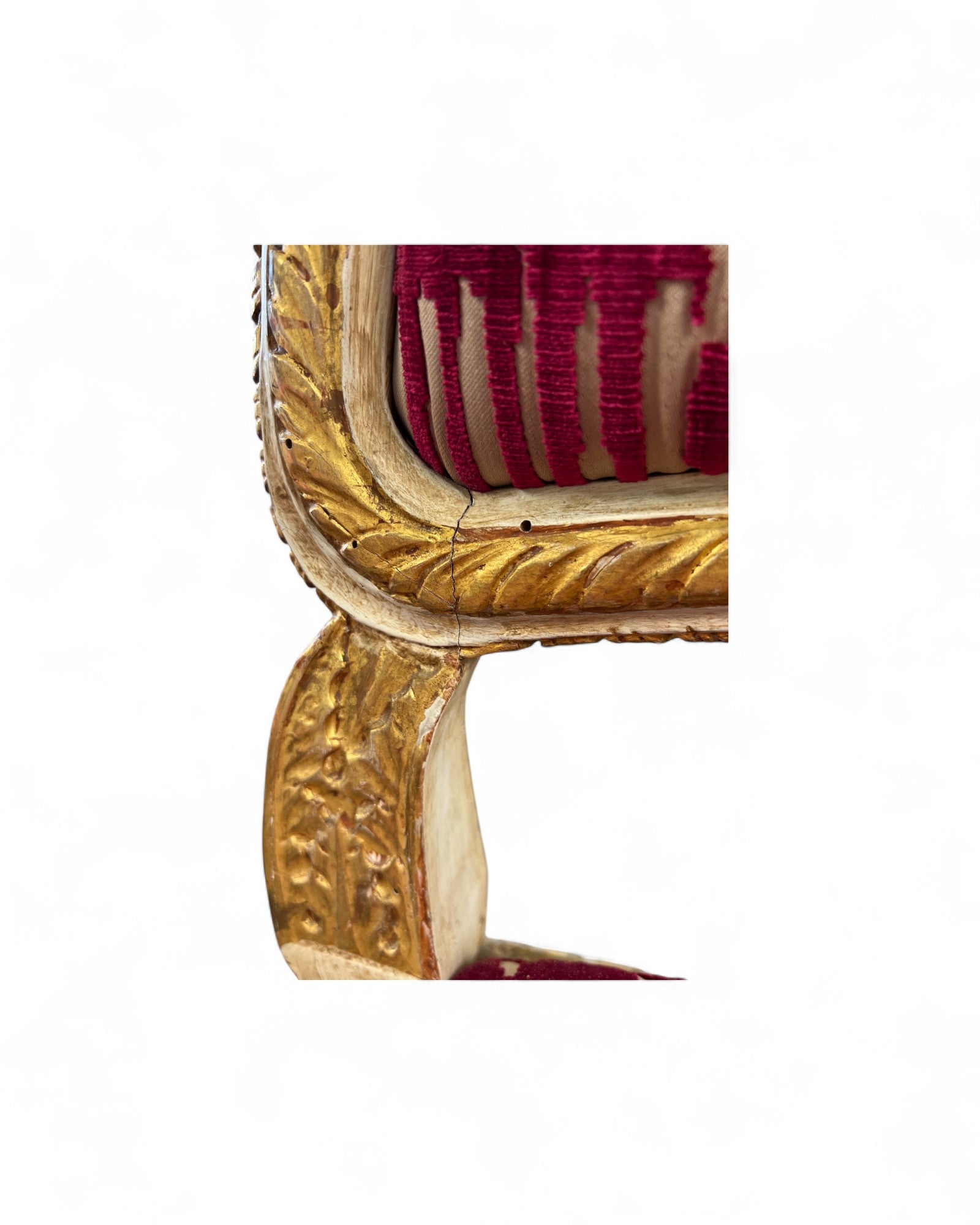 Louis XV Giltwood Gold Red Velvet Side Chairs - Set of 2