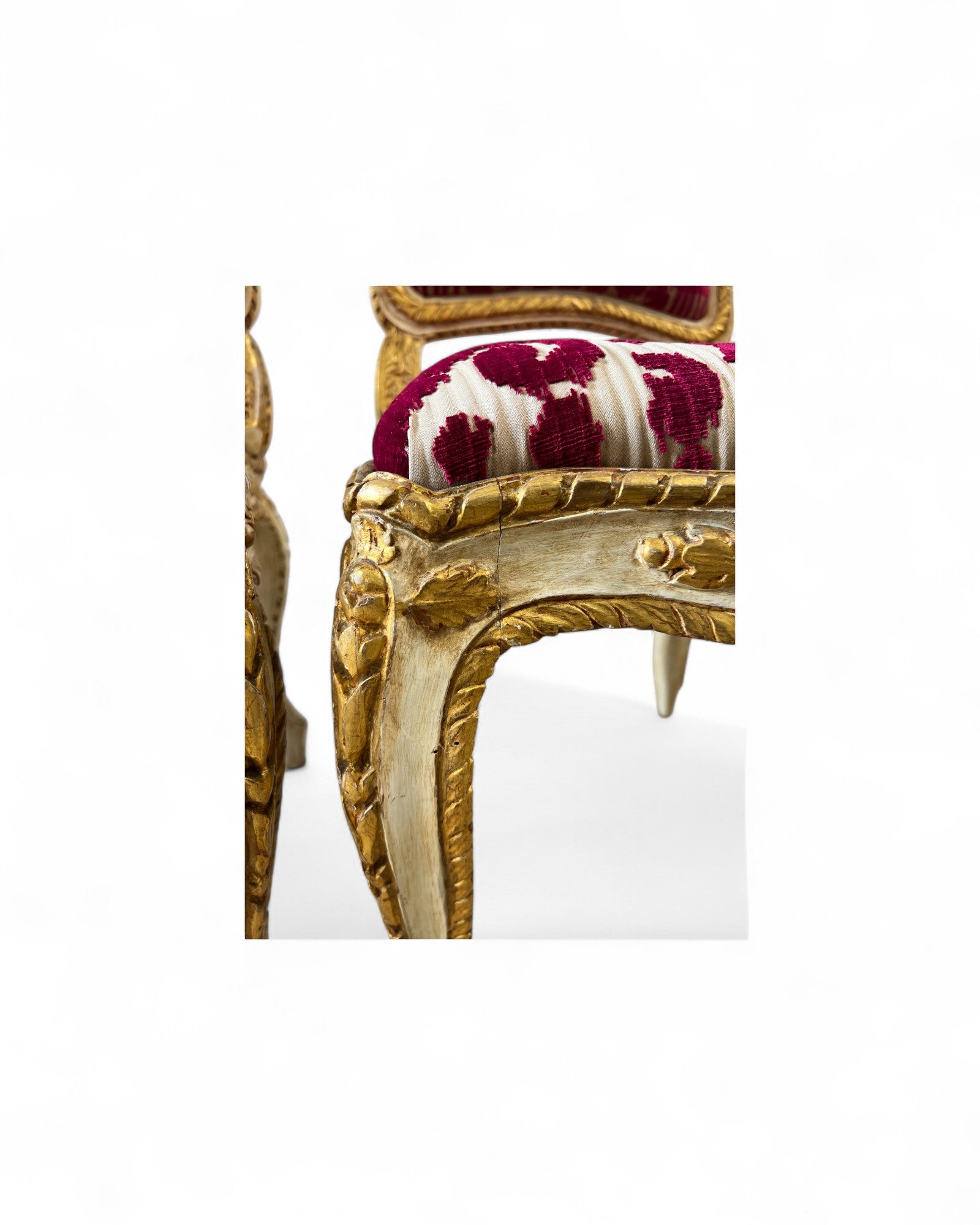 Louis XV Giltwood Gold Red Velvet Side Chairs - Set of 2