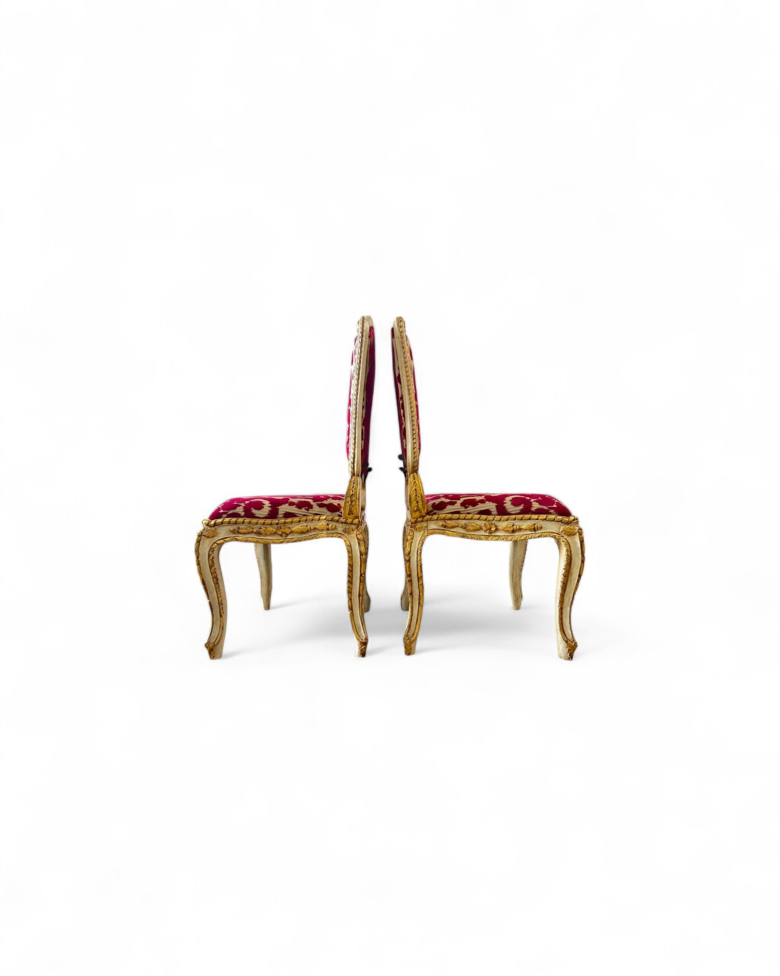 Louis XV Giltwood Gold Red Velvet Side Chairs - Set of 2