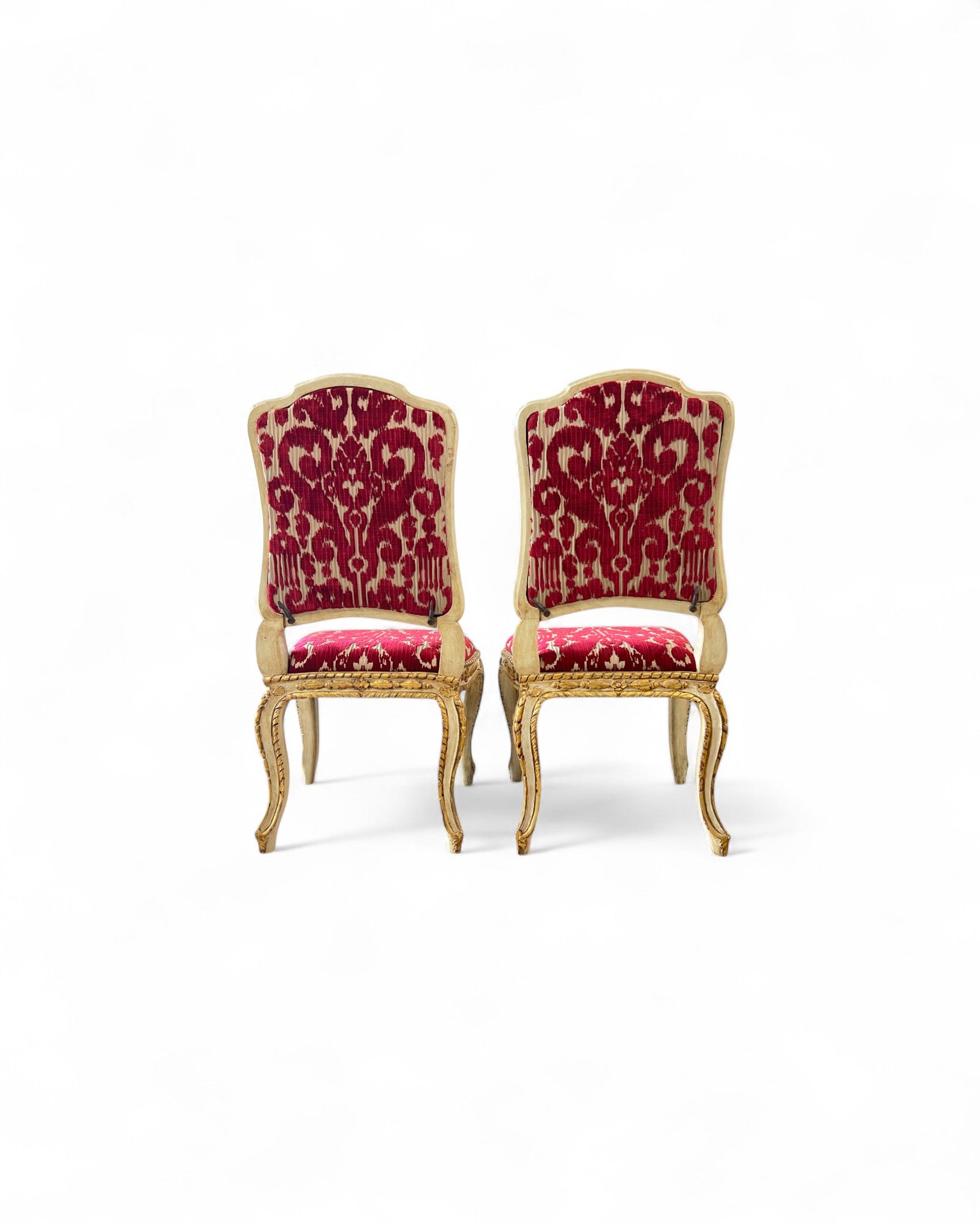 Louis XV Giltwood Gold Red Velvet Side Chairs - Set of 2