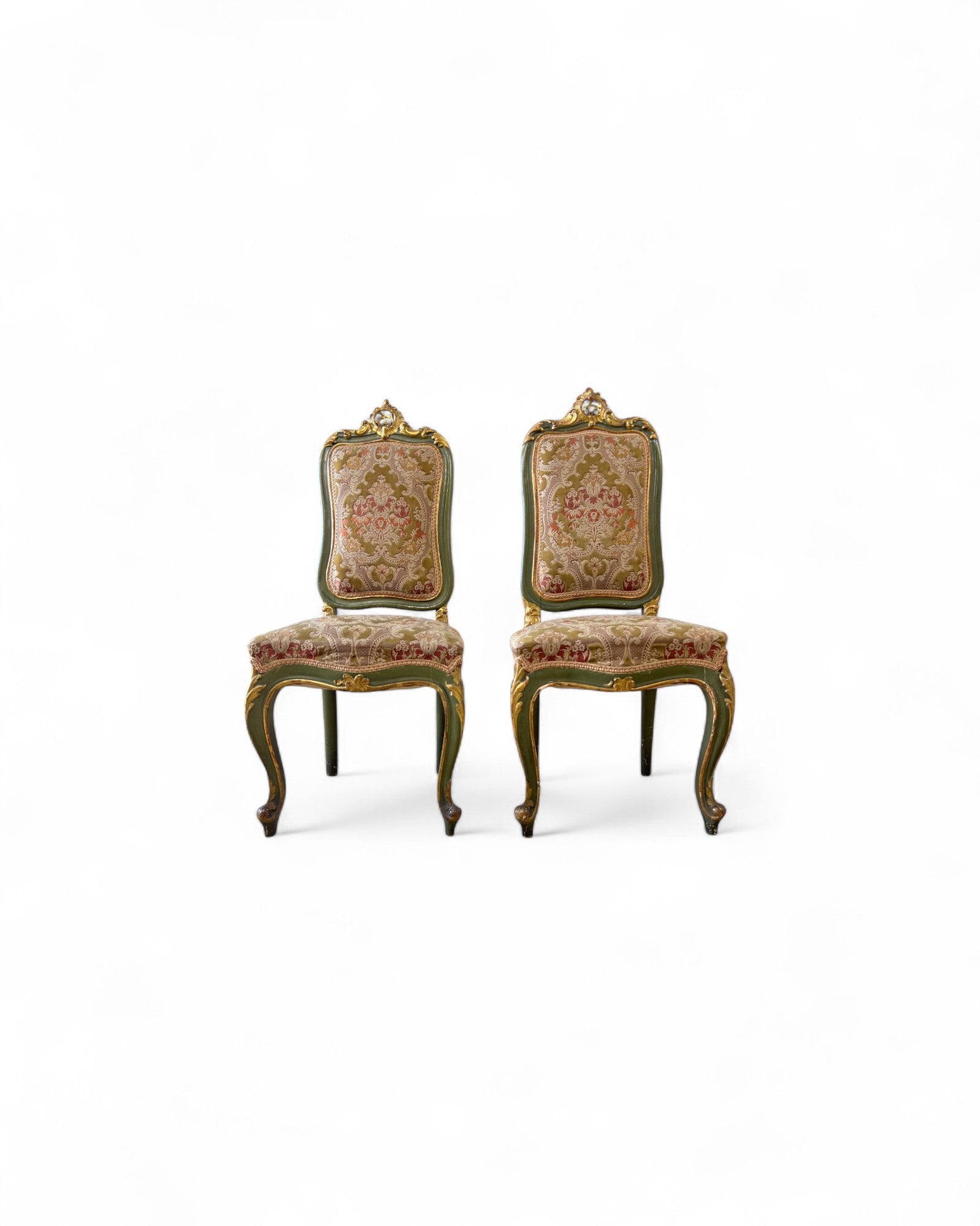 Olive Louis XV Floral Side Chairs - Set of 2