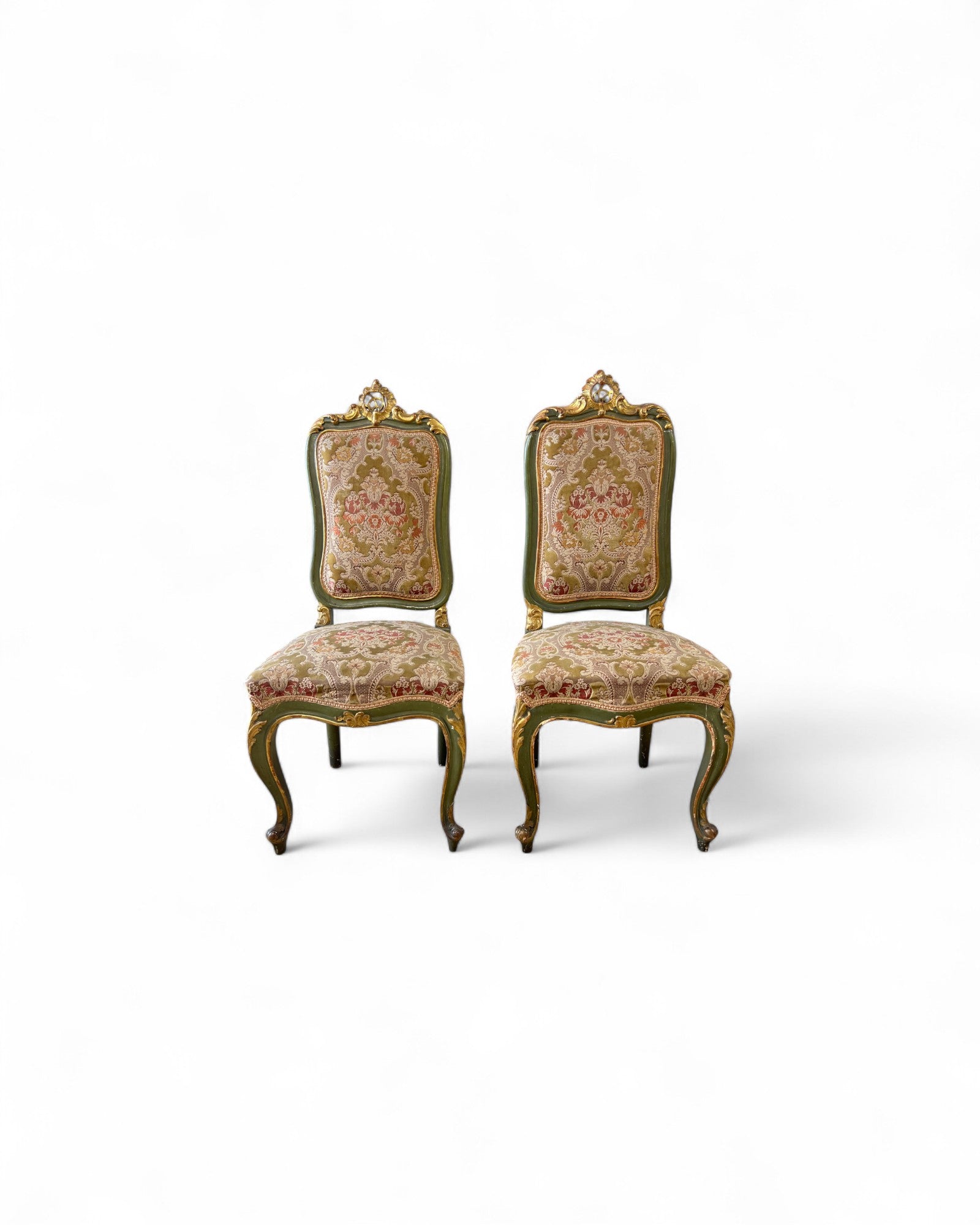 Olive Louis XV Floral Side Chairs