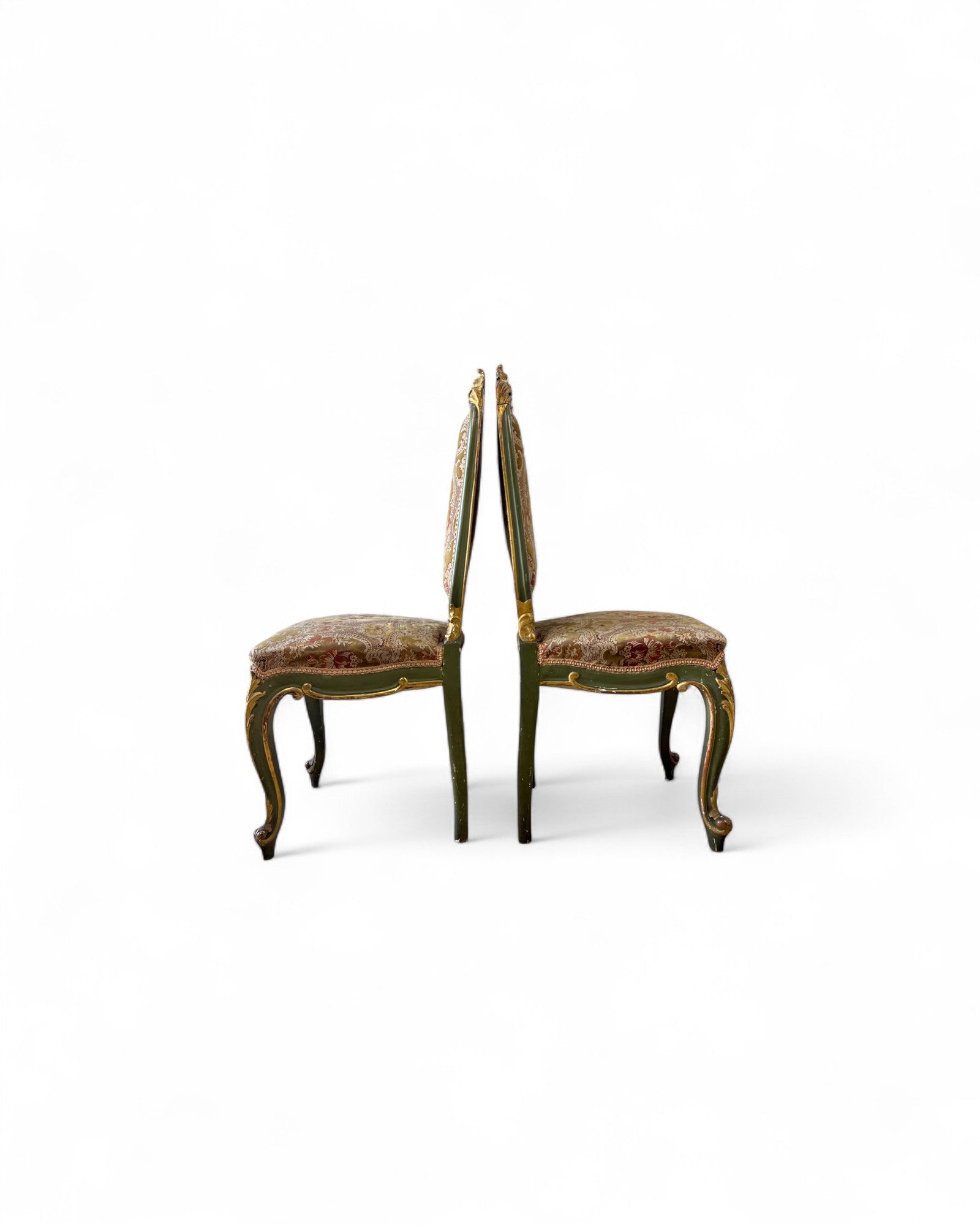 Olive Louis XV Floral Side Chairs - Set of 2