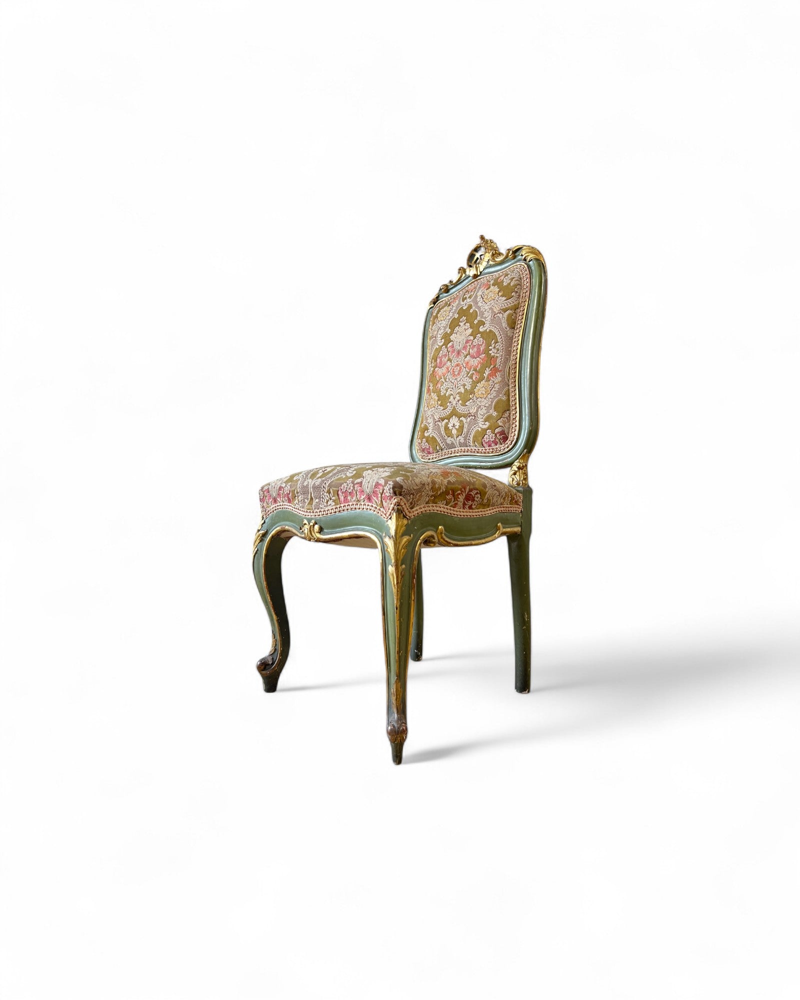 Olive Louis XV Floral Side Chairs
