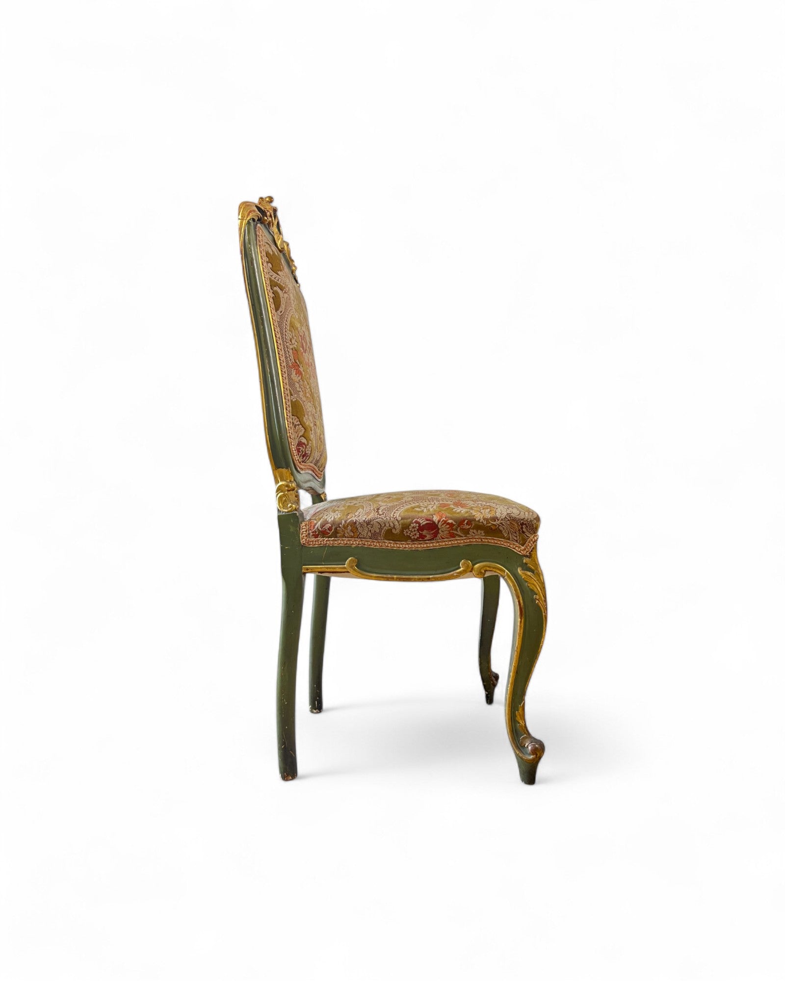 Olive Louis XV Floral Side Chairs