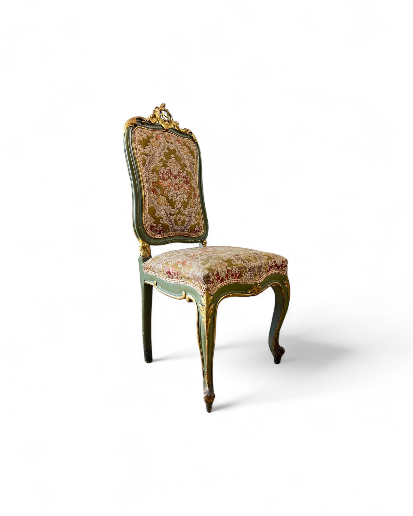 Olive Louis XV Floral Side Chairs