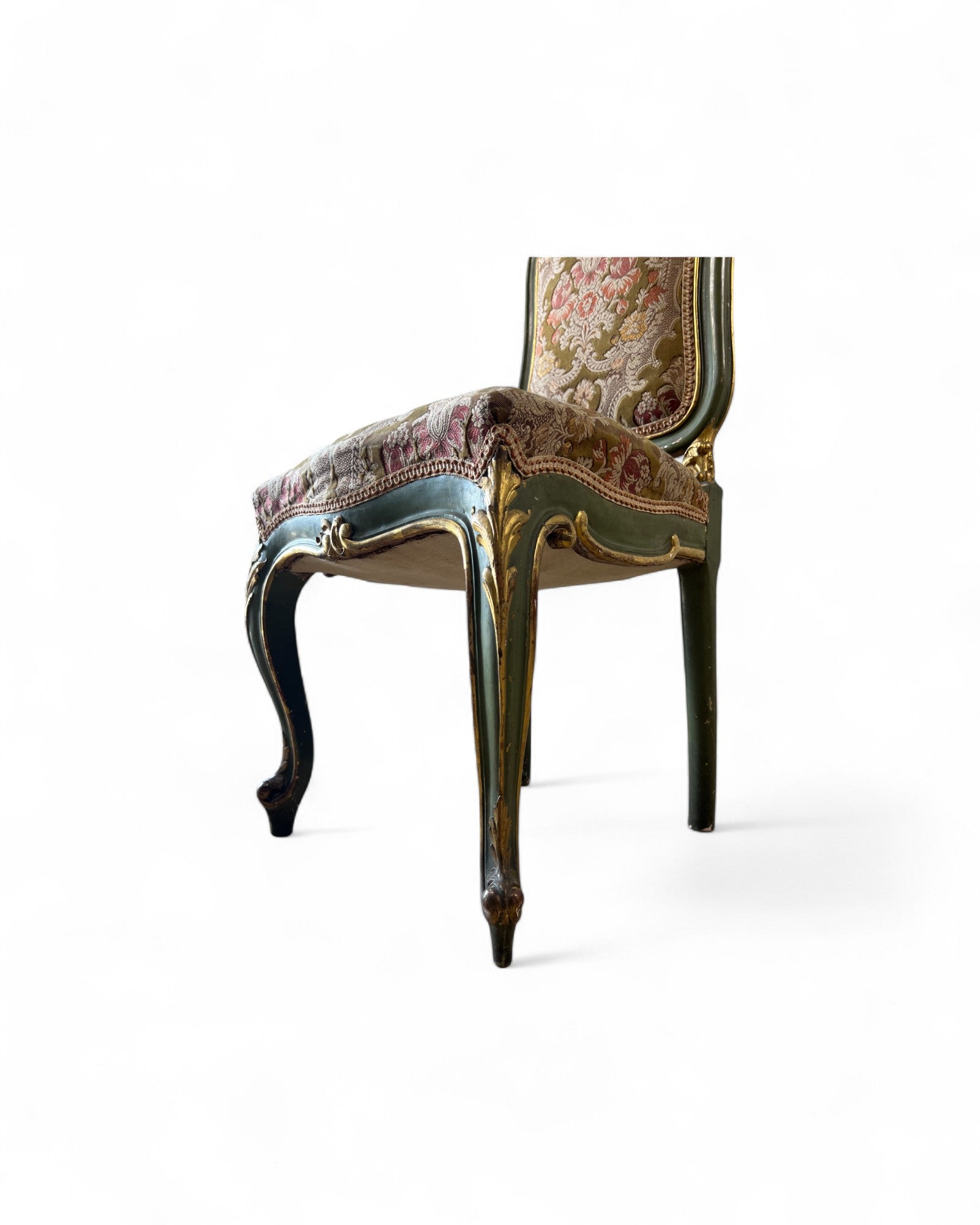 Olive Louis XV Floral Side Chairs - Set of 2