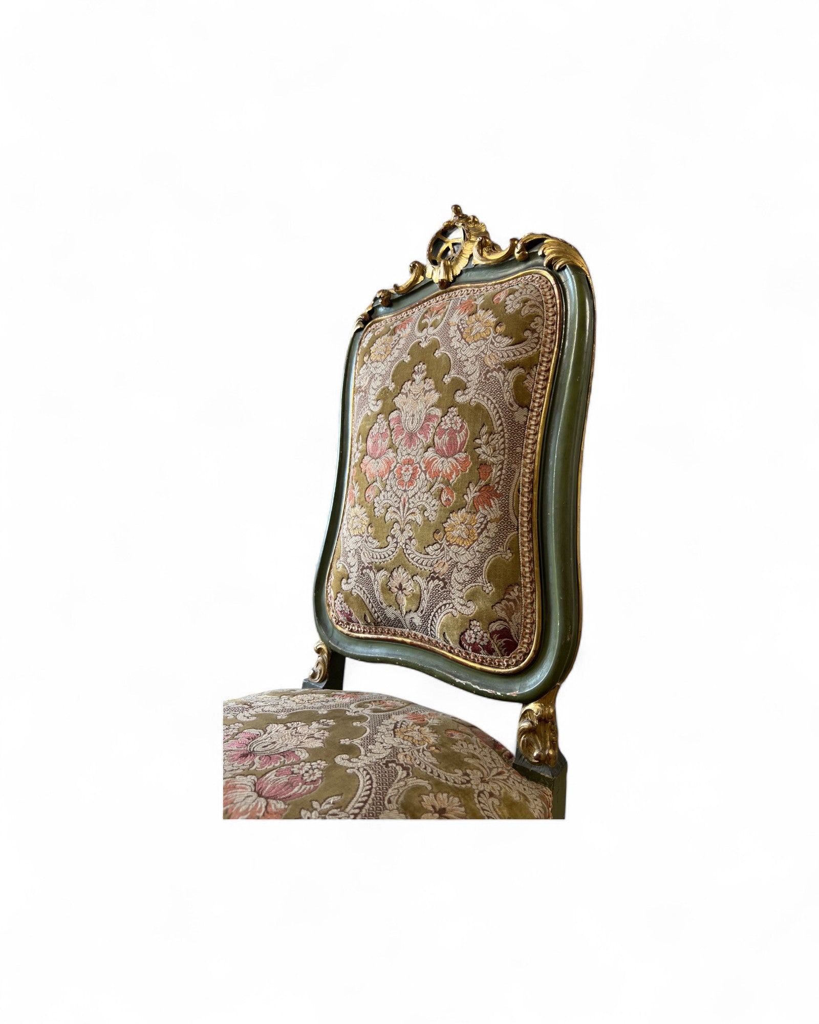 Olive Louis XV Floral Side Chairs