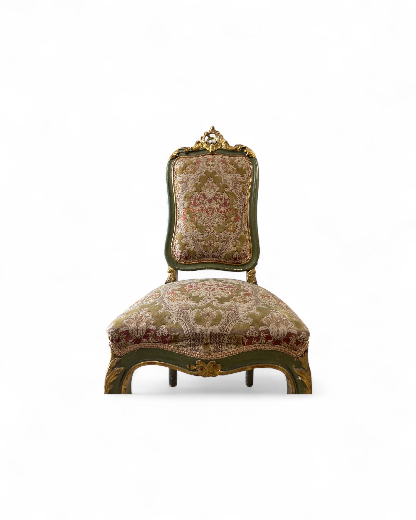 Olive Louis XV Floral Side Chairs