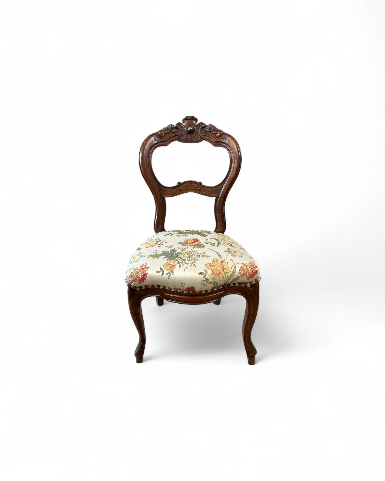 Victorian Balloon-Back Floral Dining Chairs - Set of 4