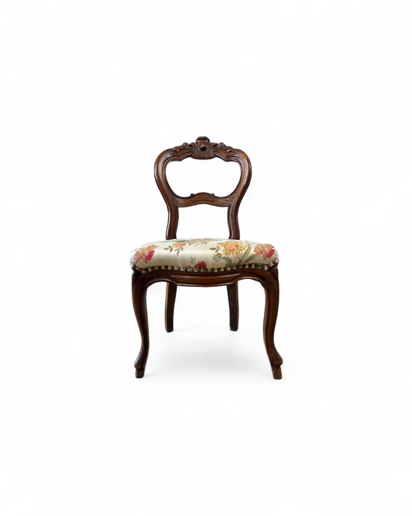 Victorian Balloon-Back Floral Dining Chairs - Set of 4