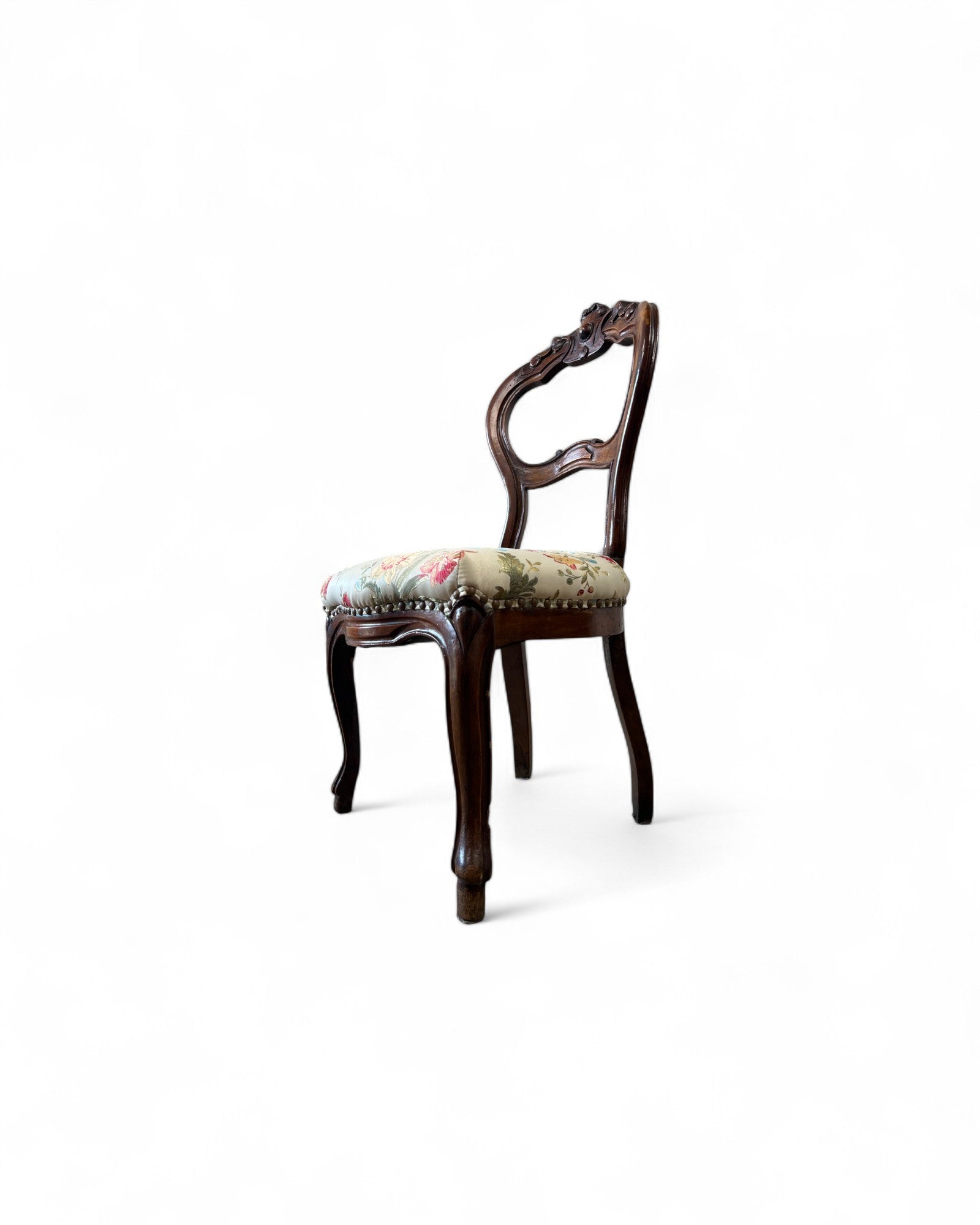 Victorian Balloon-Back Floral Dining Chairs - Set of 4