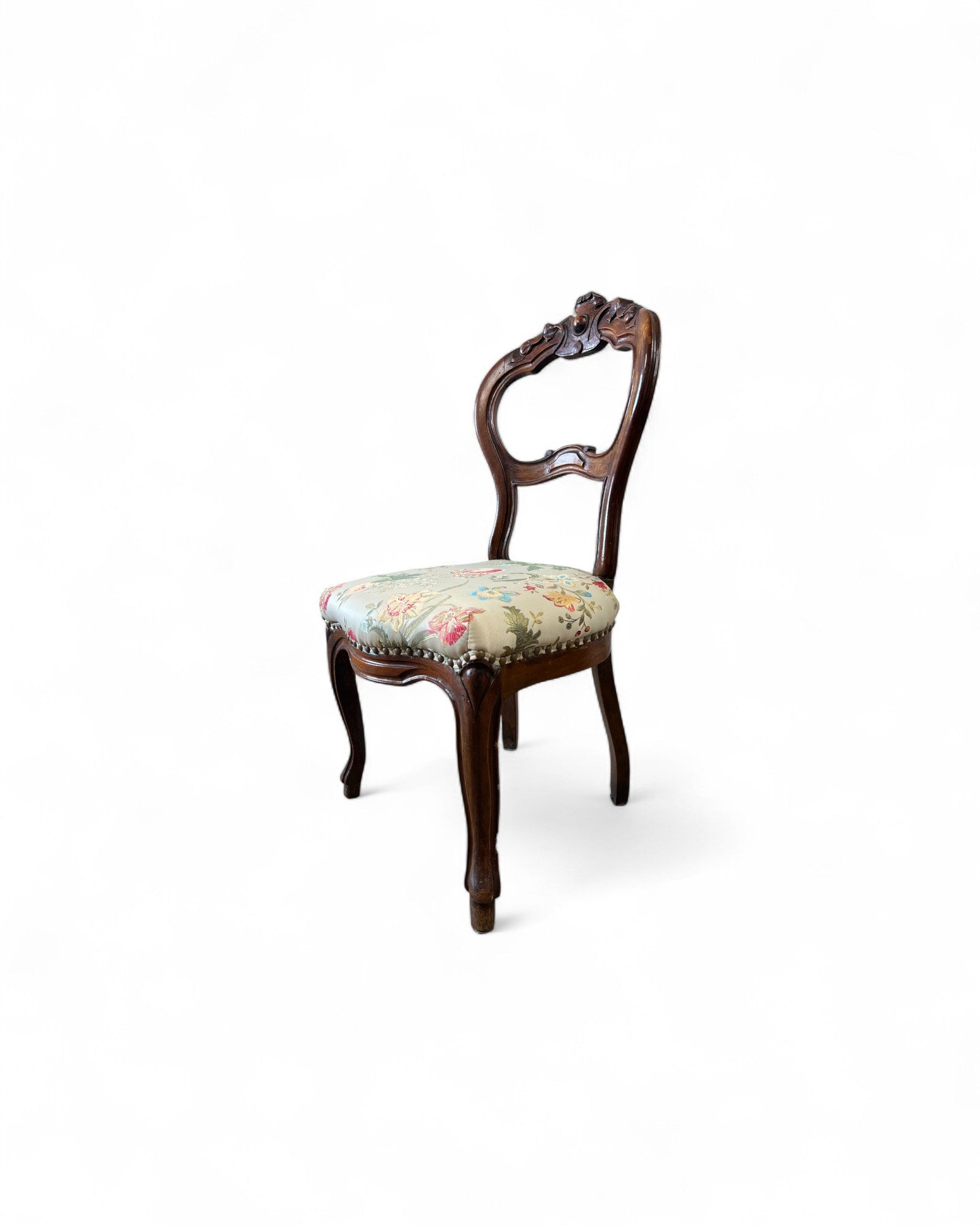 Victorian Balloon-Back Floral Dining Chairs - Set of 4