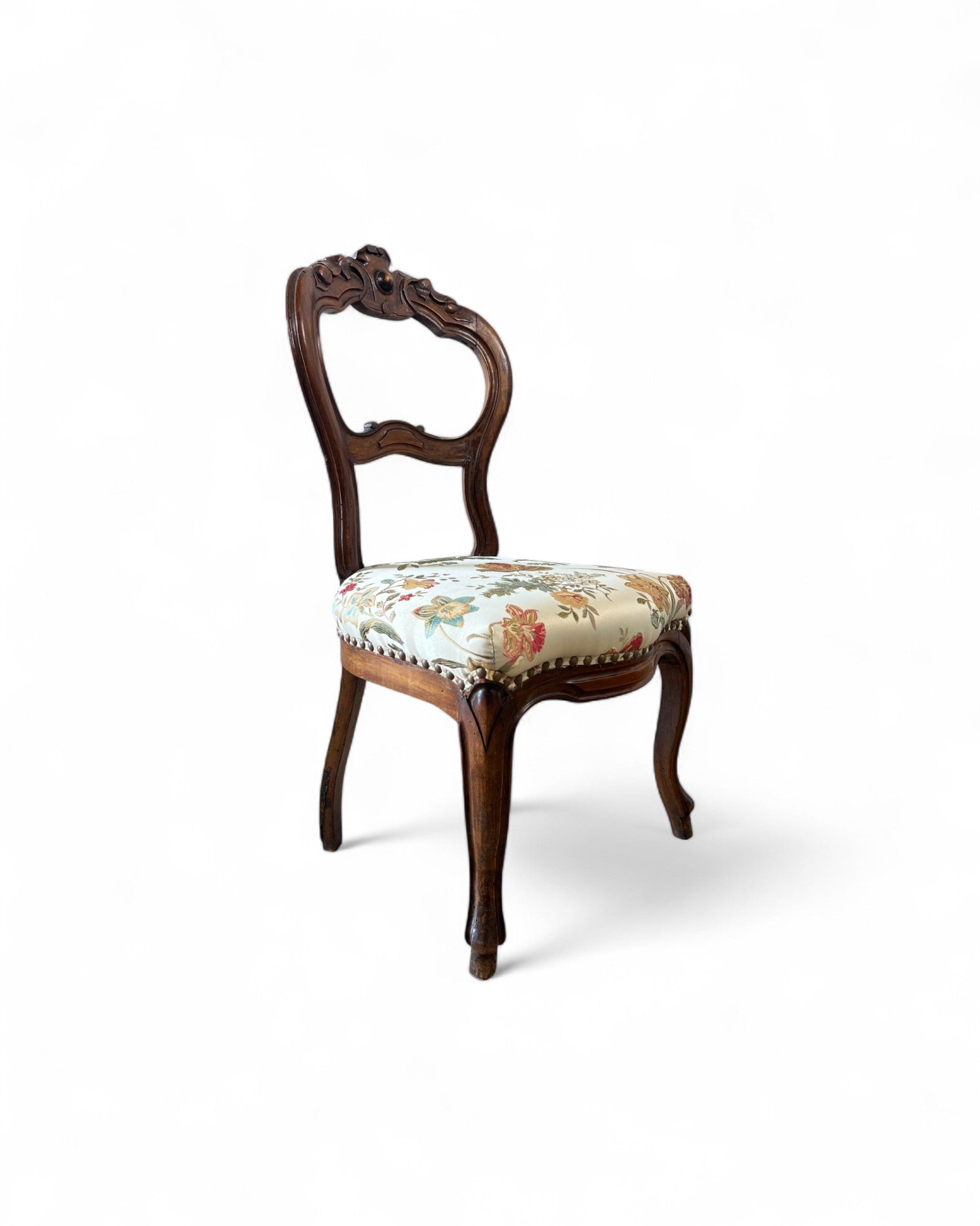 Victorian Balloon-Back Floral Dining Chairs - Set of 4