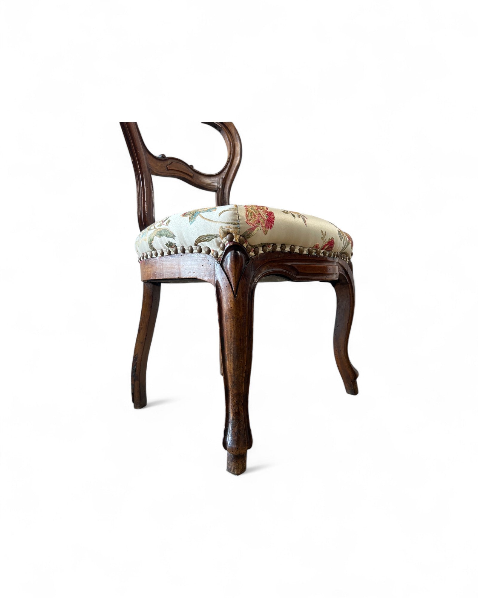 Victorian Balloon-Back Floral Dining Chairs - Set of 4