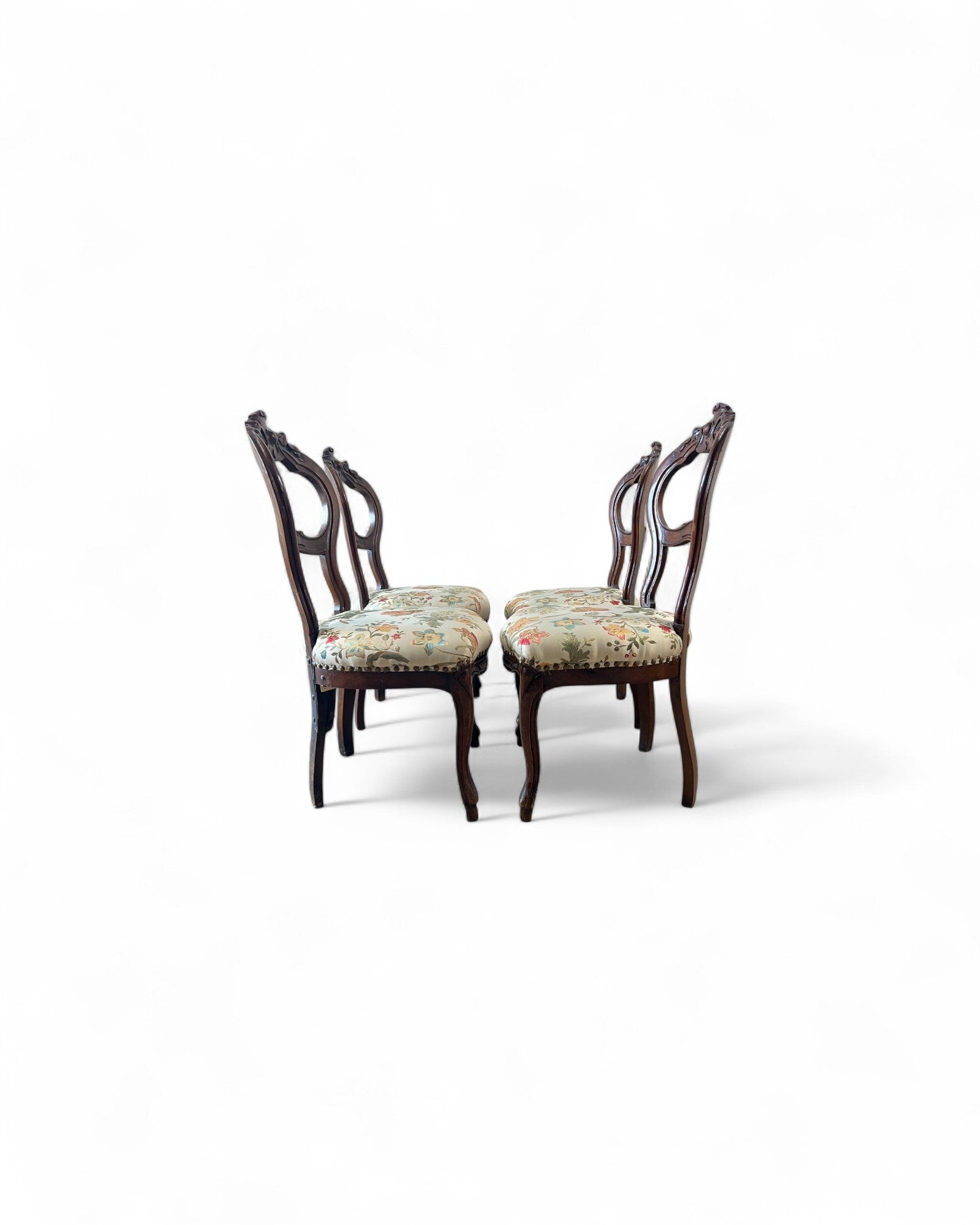 Victorian Balloon-Back Floral Dining Chairs - Set of 4
