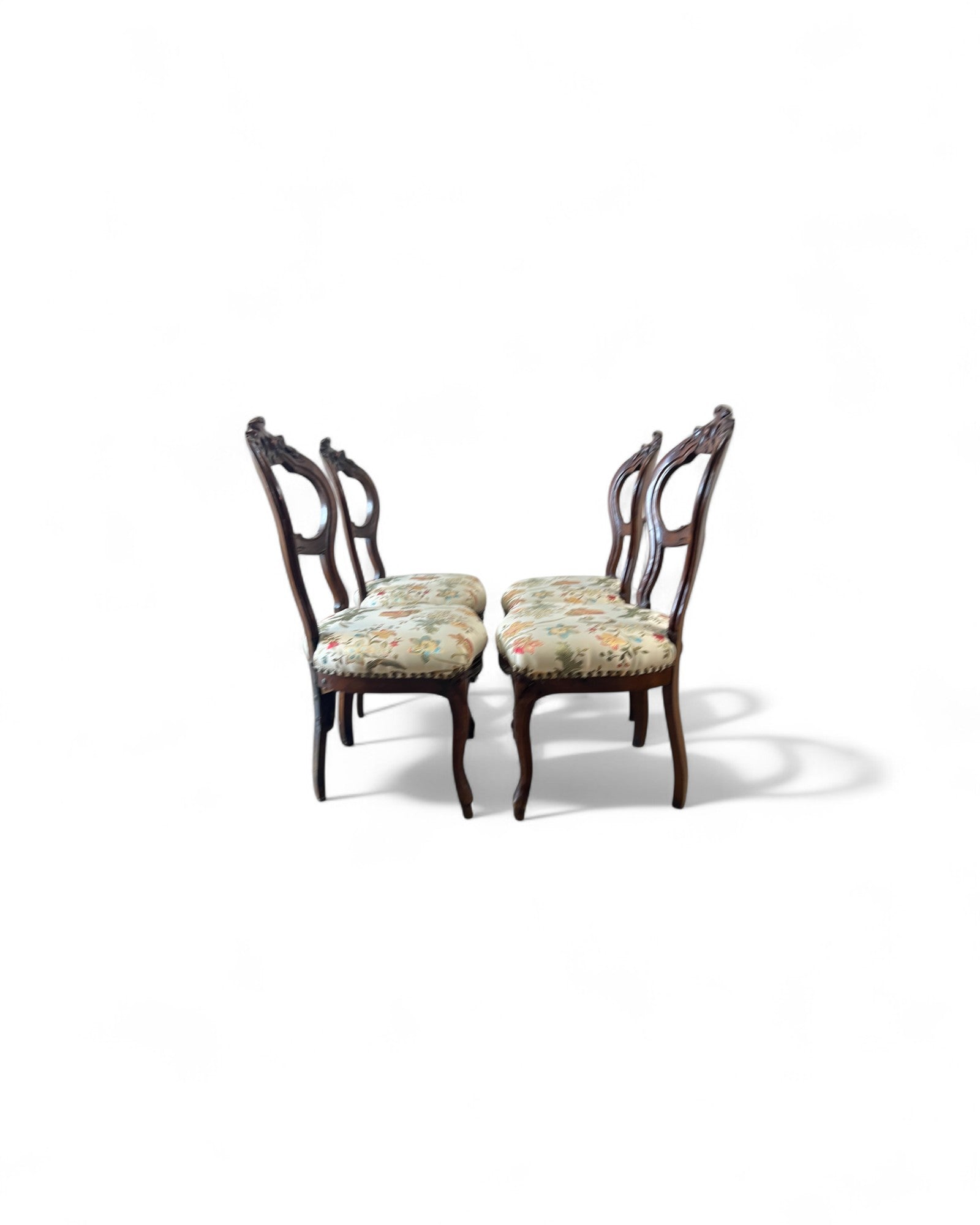 Victorian Balloon-Back Floral Dining Chairs - Set of 4