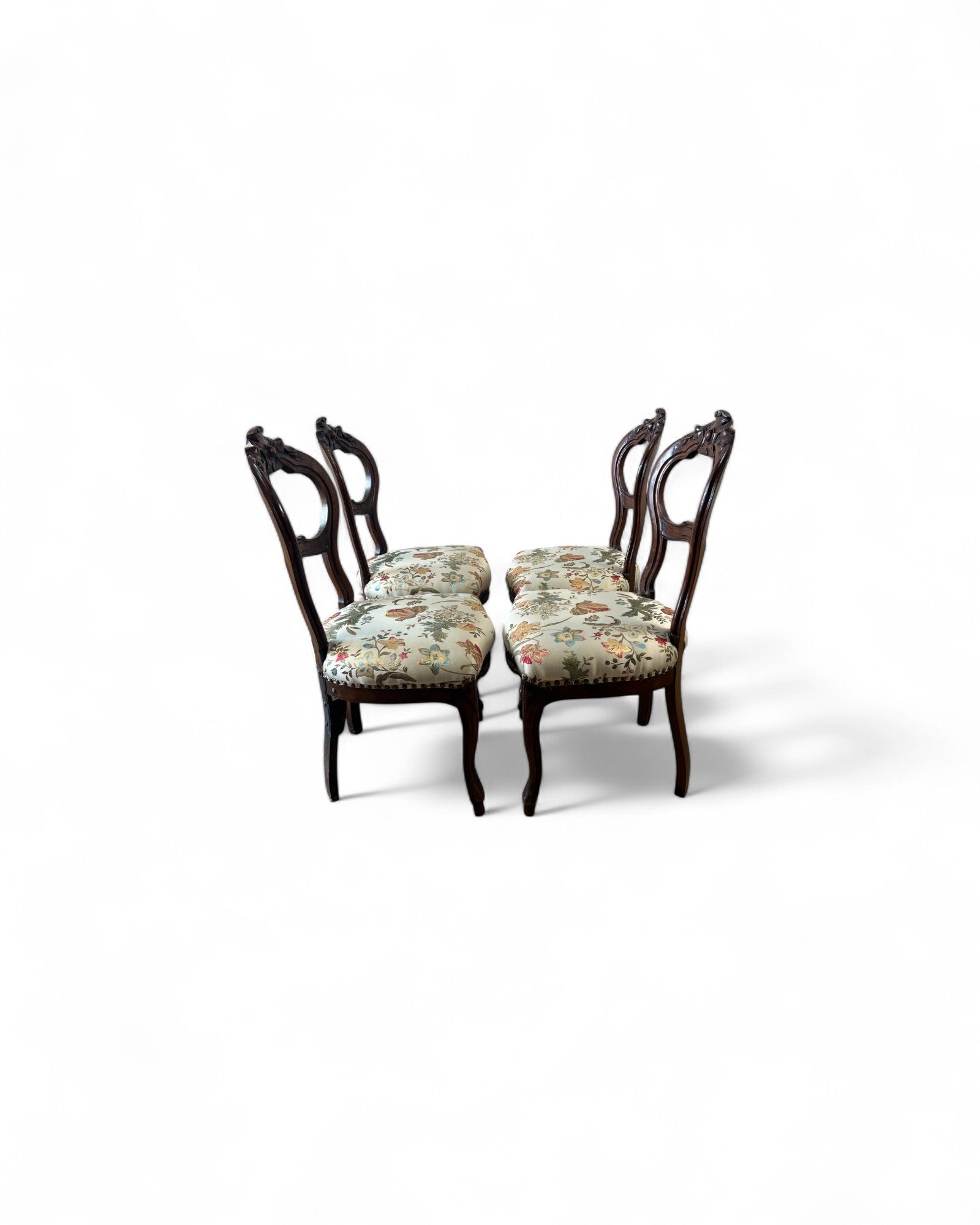 Victorian Balloon-Back Floral Dining Chairs - Set of 4