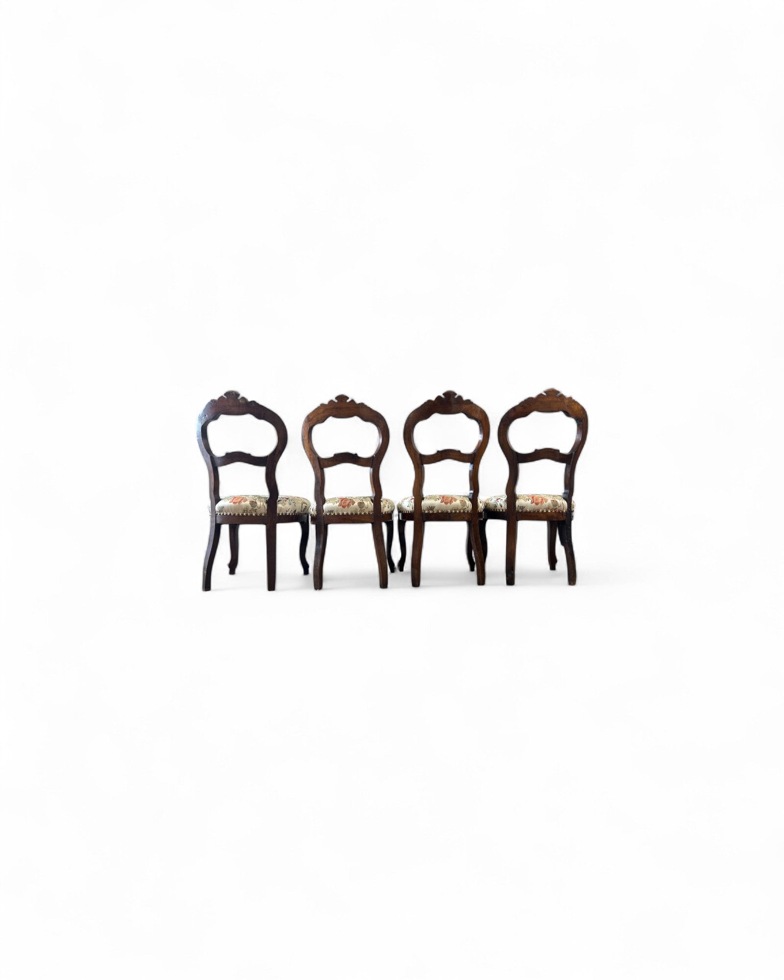 Victorian Balloon-Back Floral Dining Chairs - Set of 4