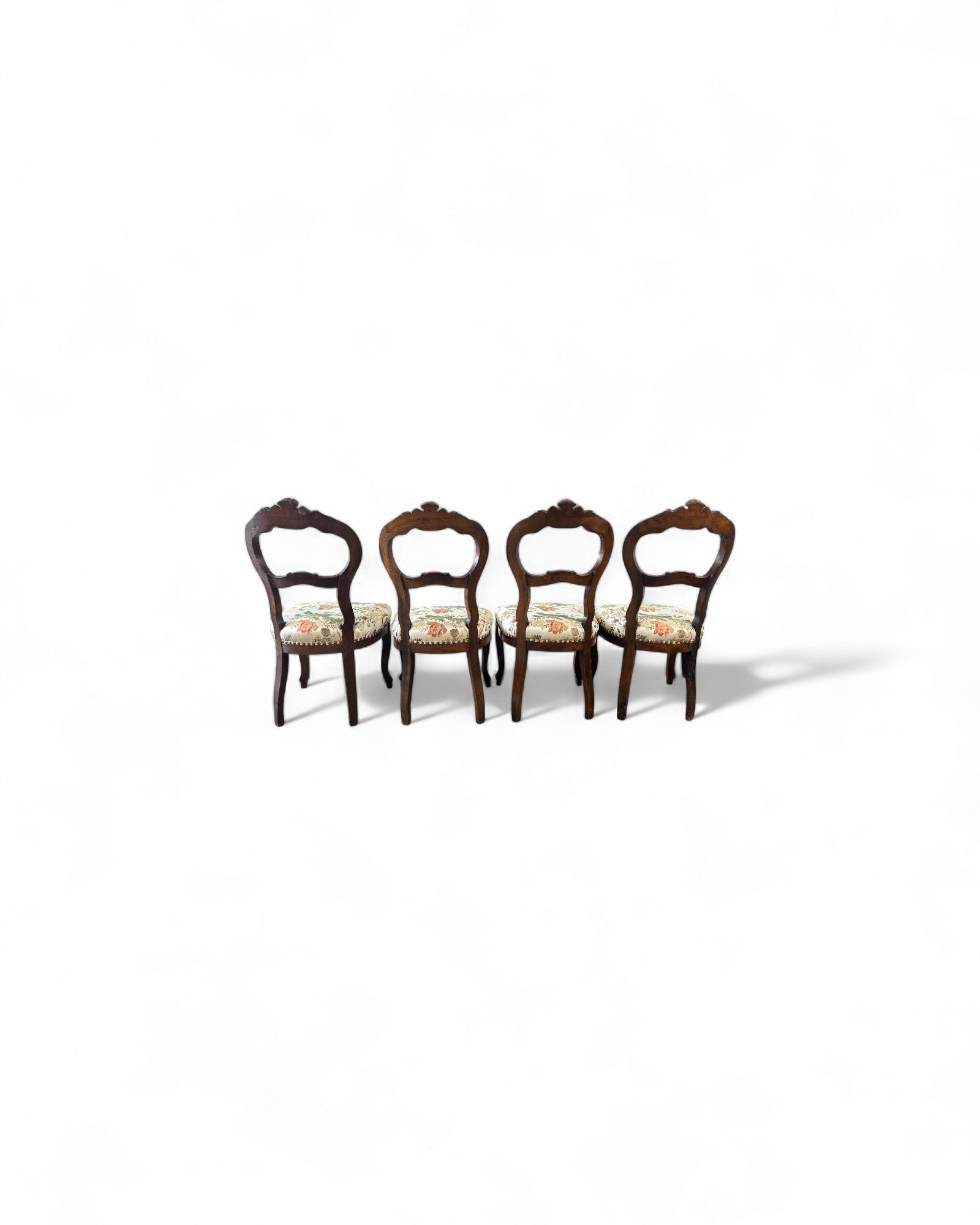 Victorian Balloon-Back Floral Dining Chairs - Set of 4