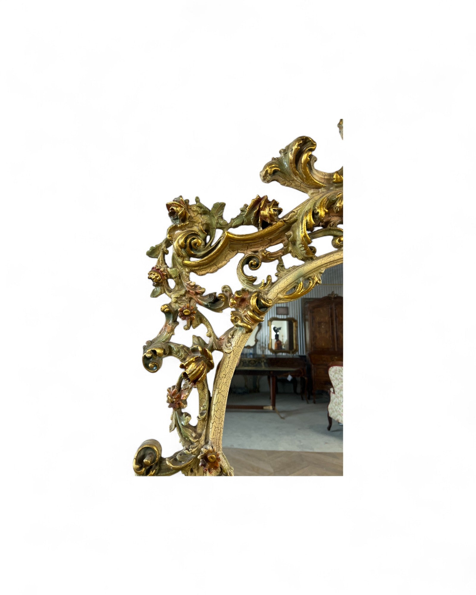 Rococo Giltwood Gold & Pearl Floral Mirror