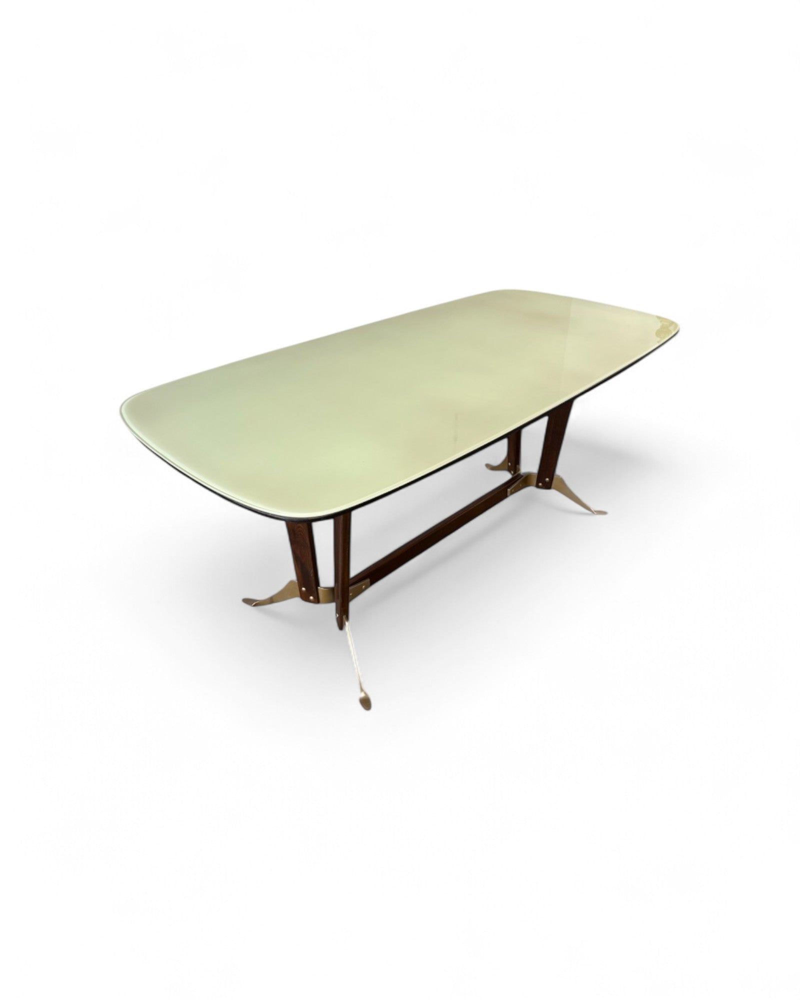 Mid-Century Italian Glass Top Dining Table in the Manner of Borsani