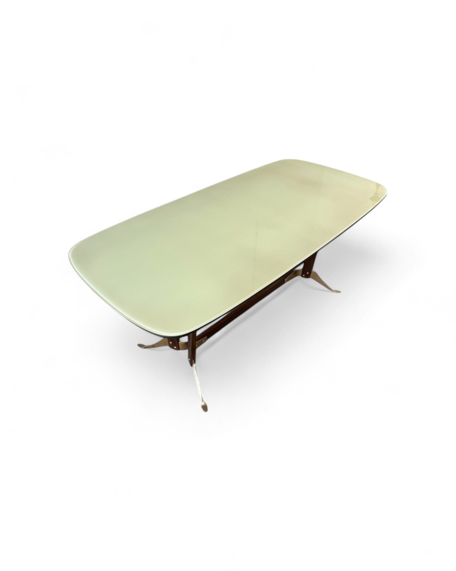 Mid-Century Italian Glass Top Dining Table in the Manner of Borsani