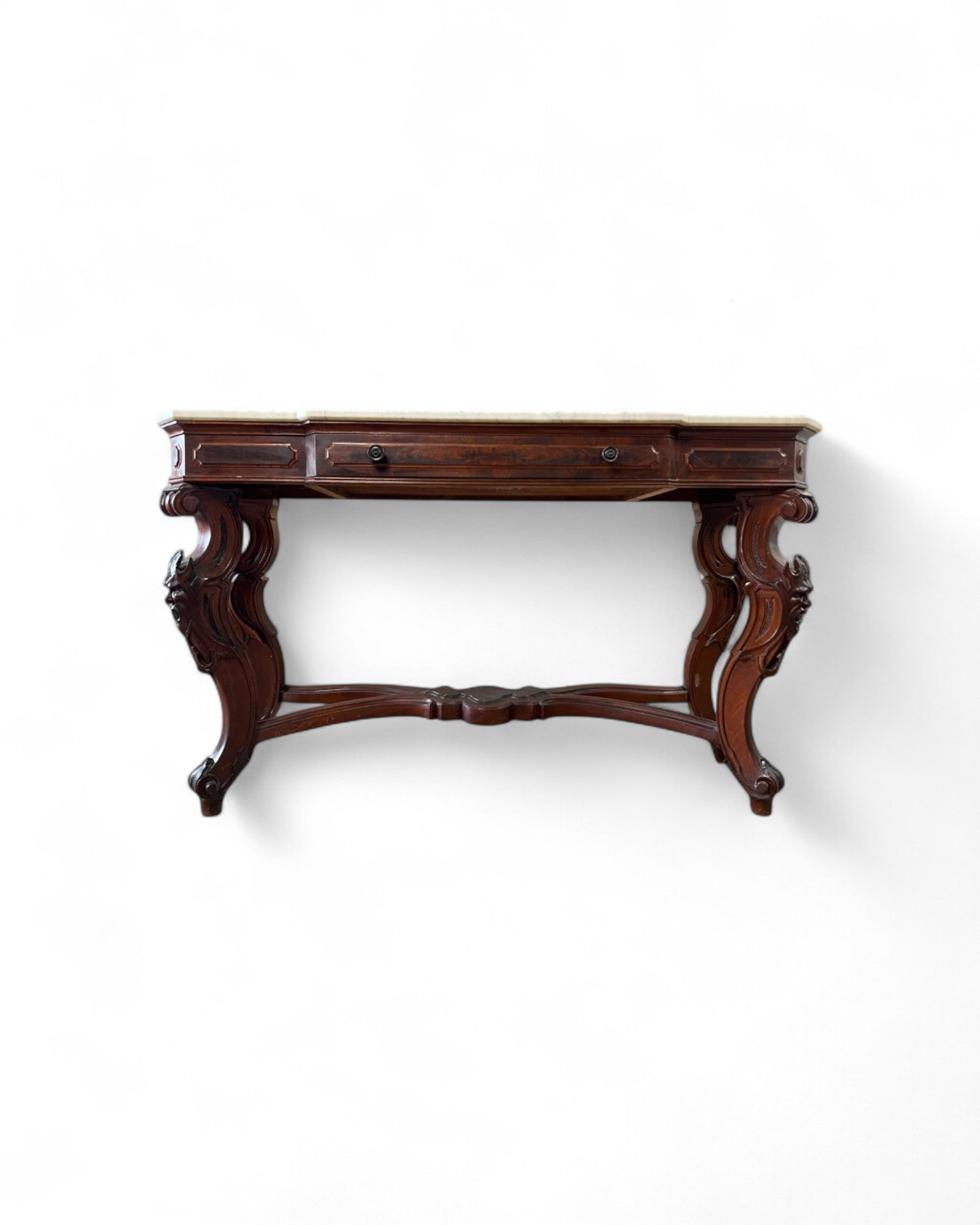 Renaissance White Marble Top Grotesque Leg Console Table