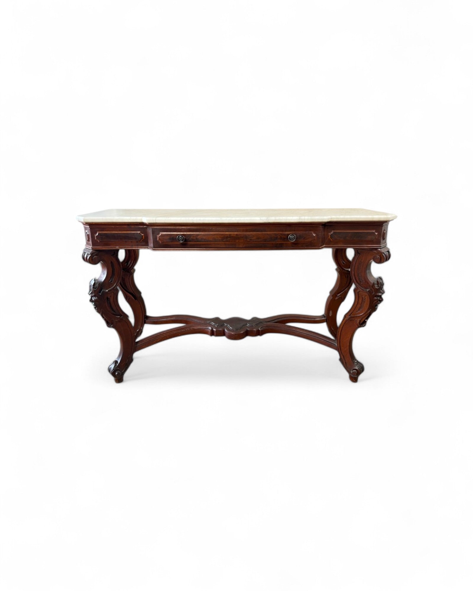 Renaissance White Marble Top Grotesque Leg Console Table