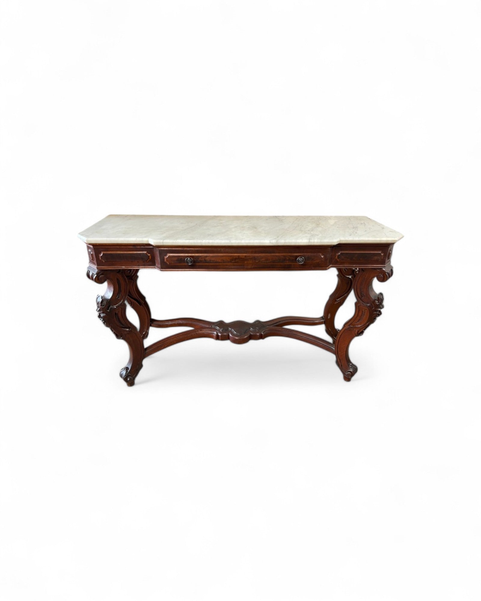 Renaissance White Marble Top Grotesque Leg Console Table