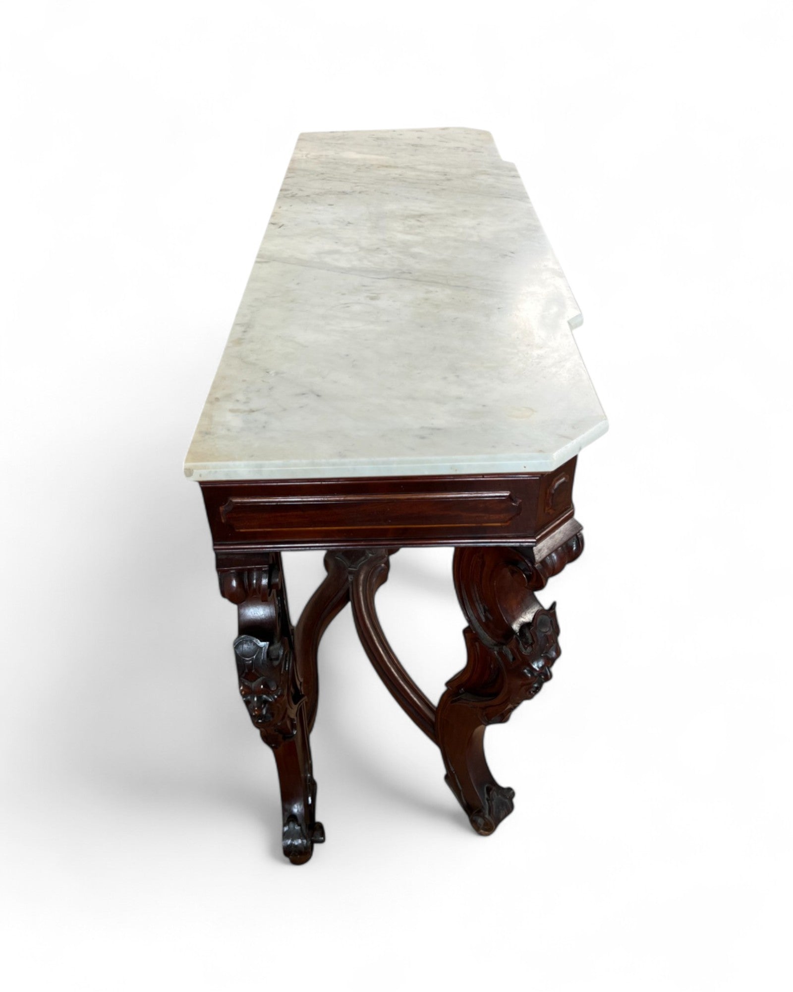Renaissance White Marble Top Grotesque Leg Console Table