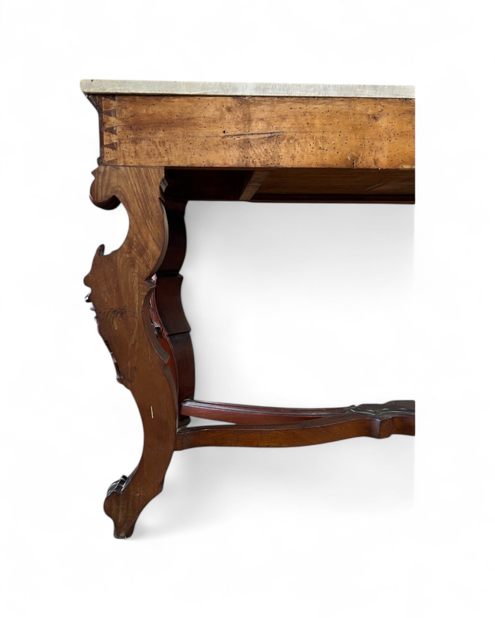 Renaissance White Marble Top Grotesque Leg Console Table