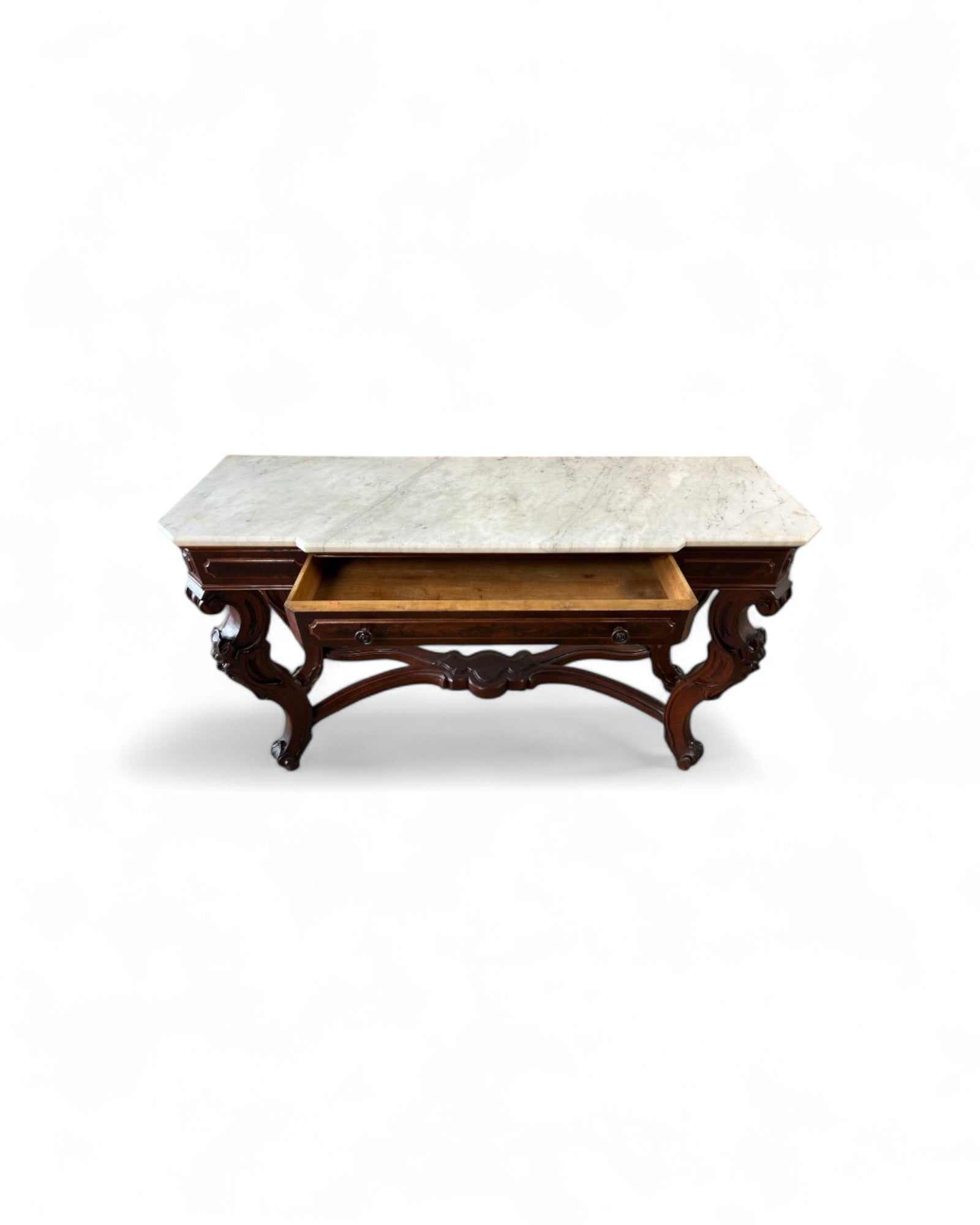 Renaissance White Marble Top Grotesque Leg Console Table