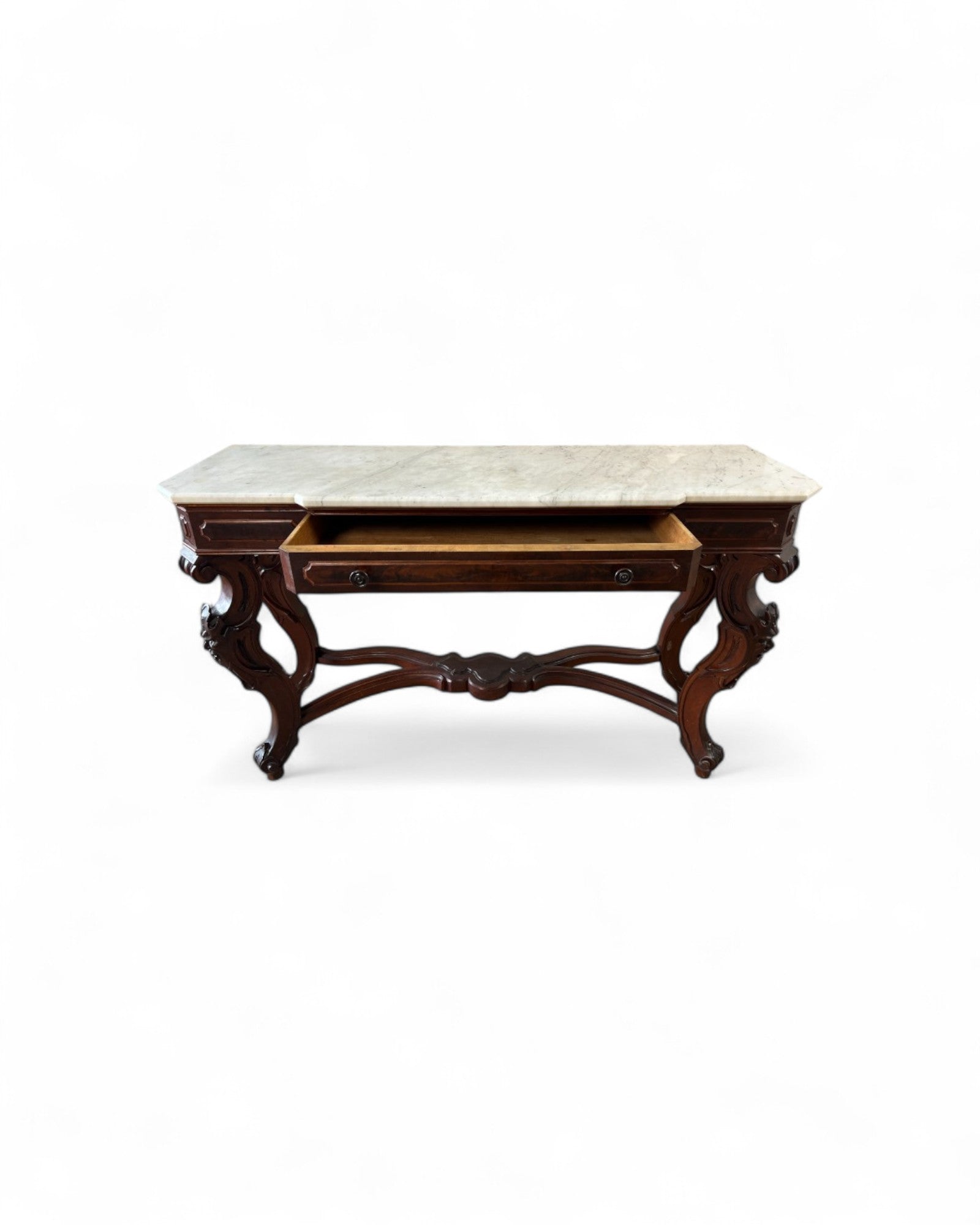 Renaissance White Marble Top Grotesque Leg Console Table