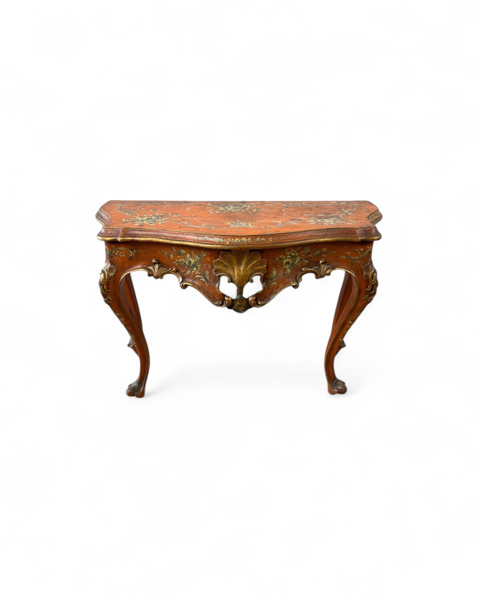 Venetian Limewood Orange Floral Console Table